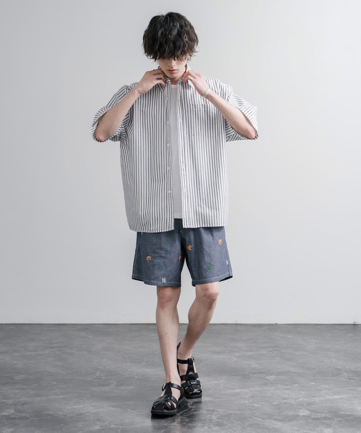 HOUSTON CHAMBRAY ALLOVER EMB EASY SHORTS シャンブレー総柄刺繍イージーショートパンツ 16180