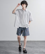 HOUSTON CHAMBRAY ALLOVER EMB EASY SHORTS シャンブレー総柄刺繍イージーショートパンツ 16180