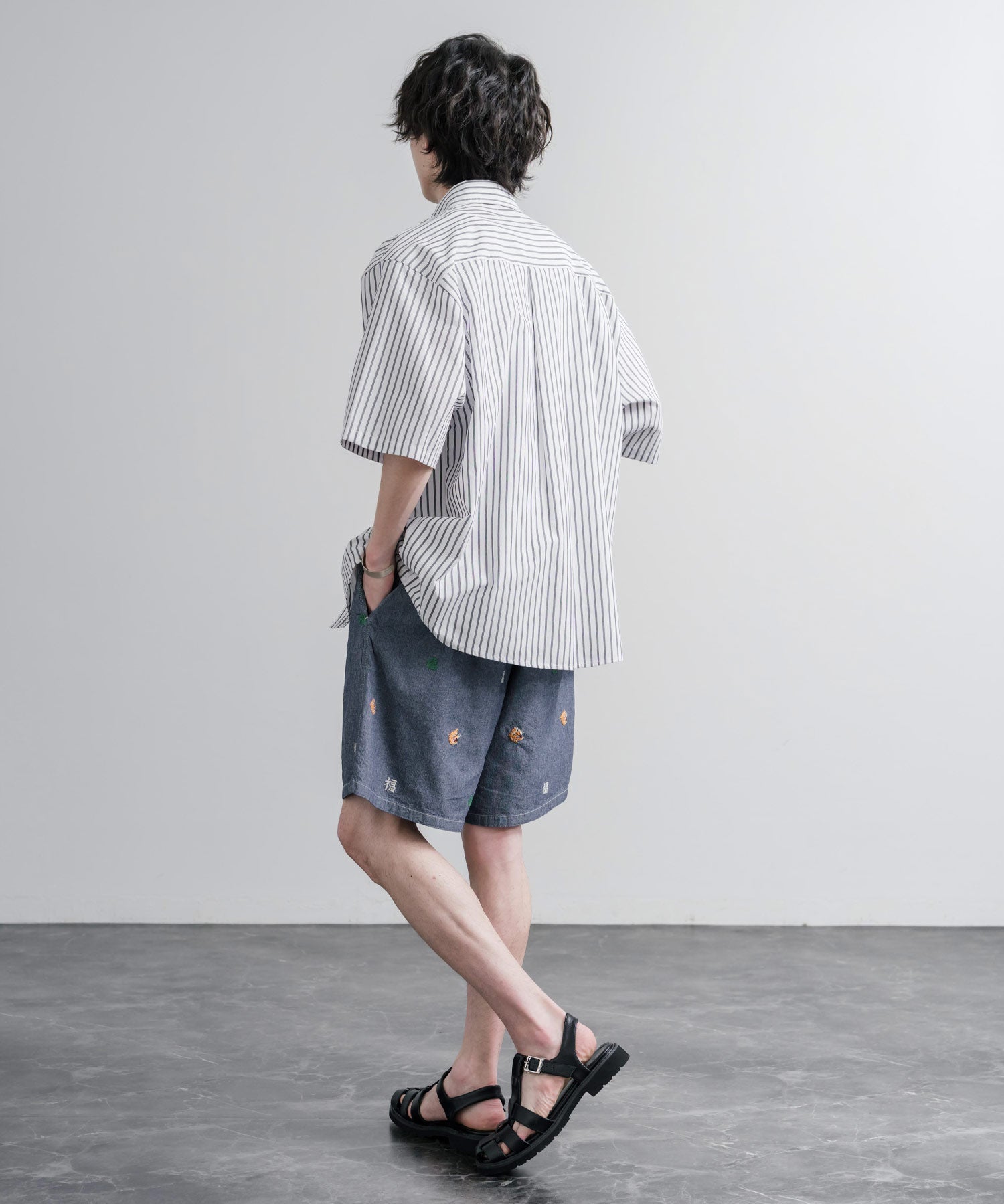 HOUSTON CHAMBRAY ALLOVER EMB EASY SHORTS シャンブレー総柄刺繍イージーショートパンツ 16180