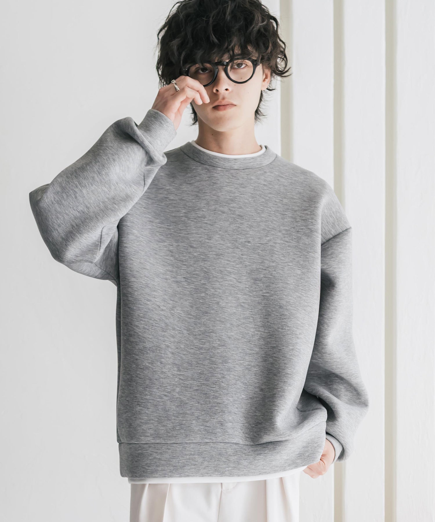 オーバーサイズダンボールニットフェイクレイヤードプルオーバートレーナー 16184