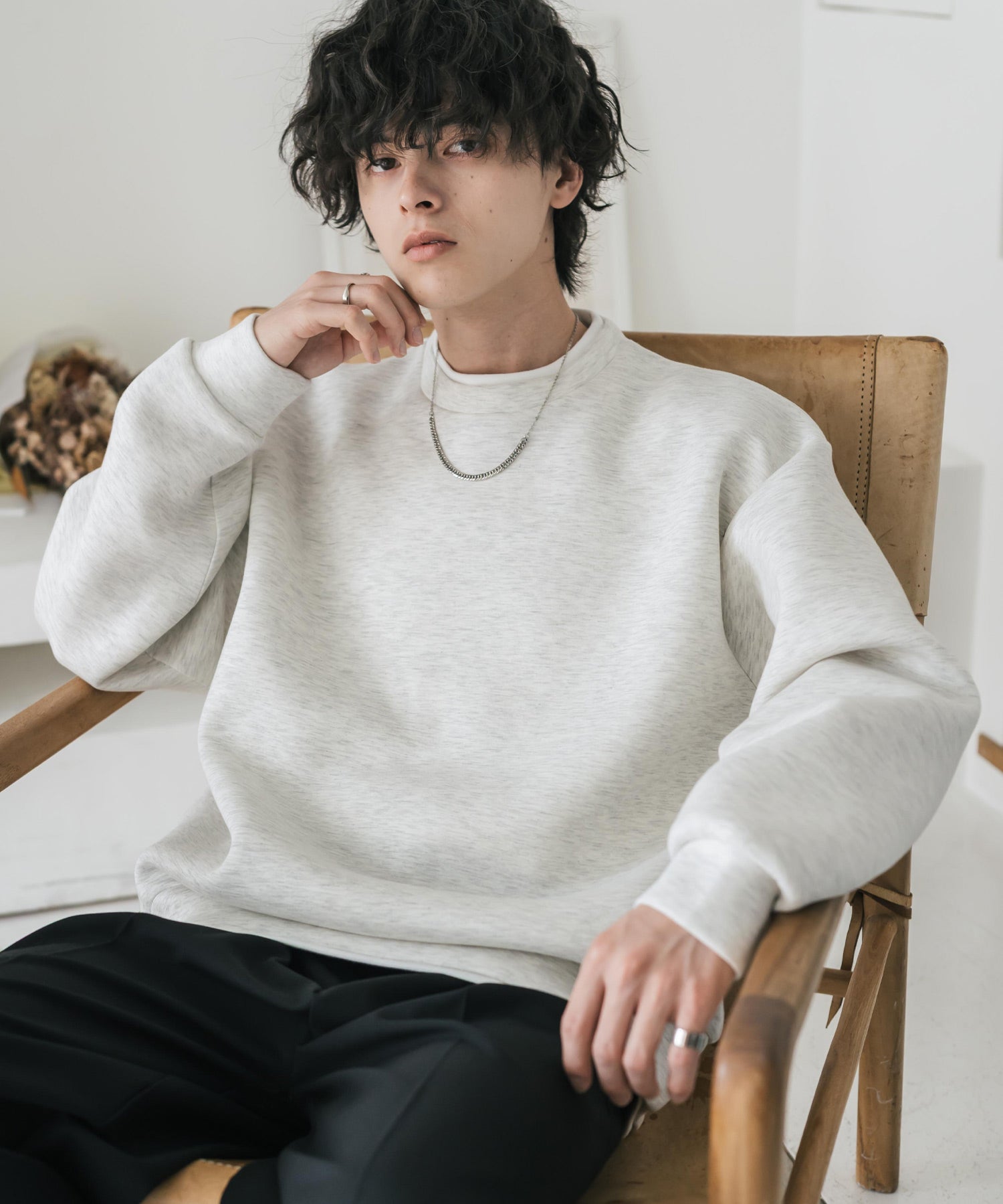 オーバーサイズダンボールニットフェイクレイヤードプルオーバートレーナー 16184