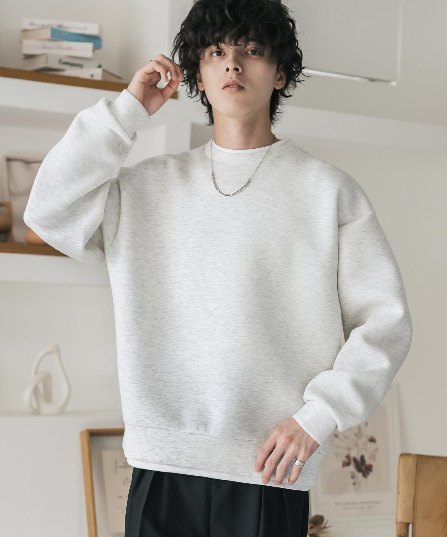 オーバーサイズダンボールニットフェイクレイヤードプルオーバートレーナー 16184