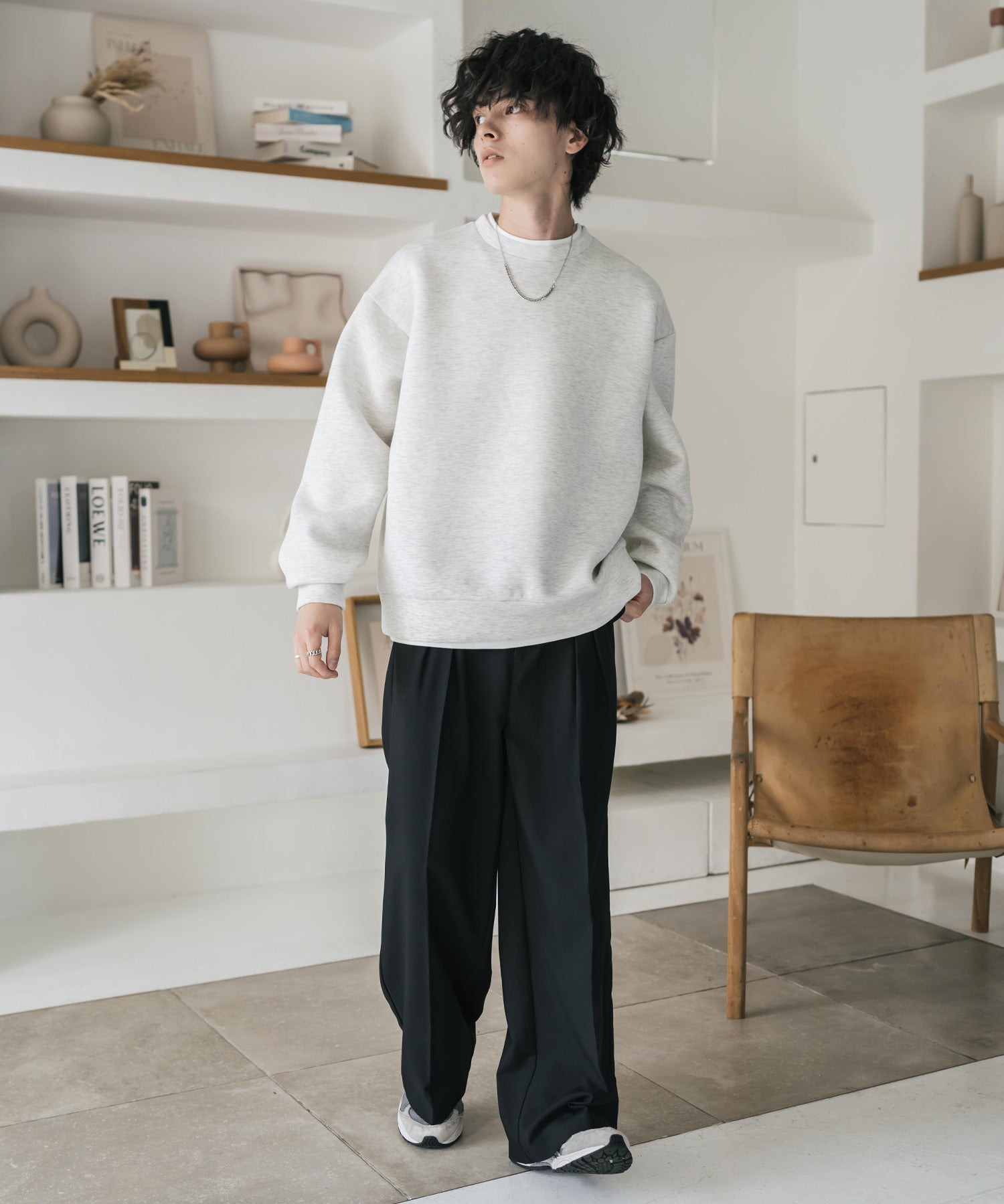 オーバーサイズダンボールニットフェイクレイヤードプルオーバートレーナー 16184