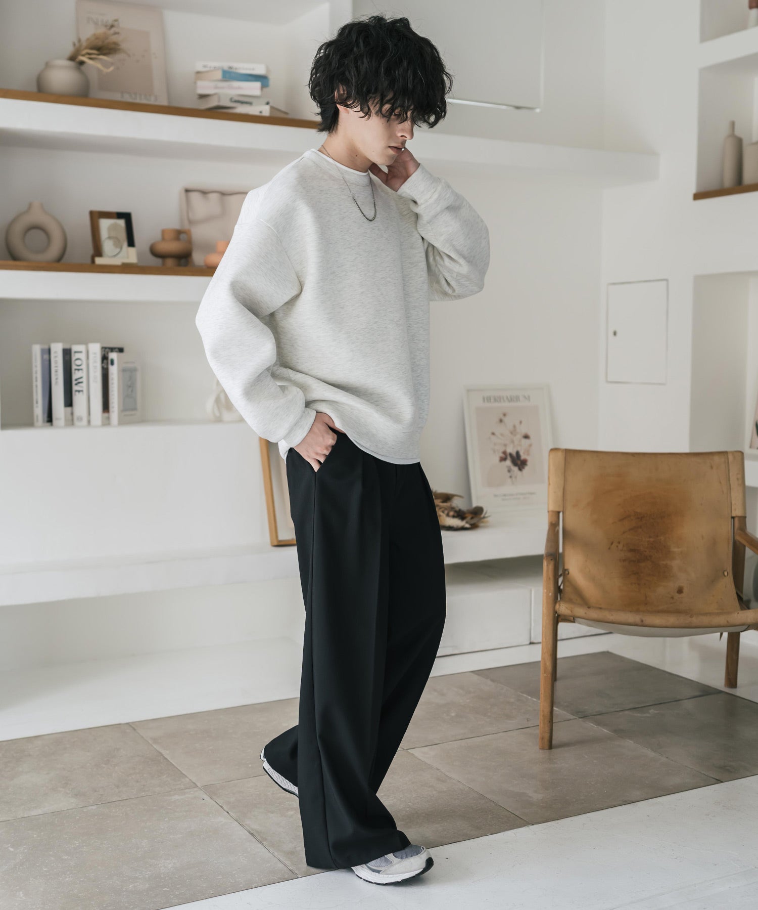 オーバーサイズダンボールニットフェイクレイヤードプルオーバートレーナー 16184