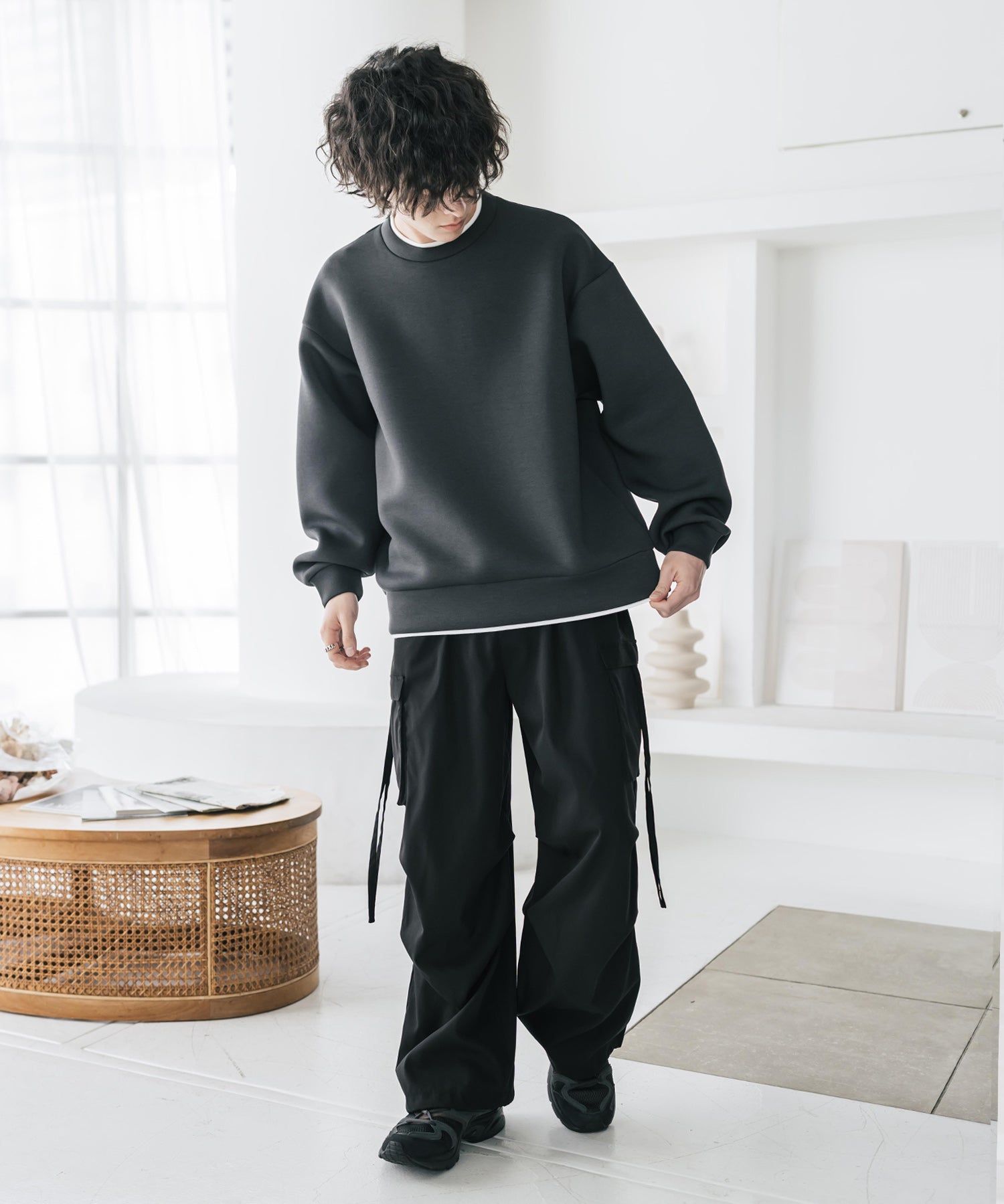 オーバーサイズダンボールニットフェイクレイヤードプルオーバートレーナー 16184