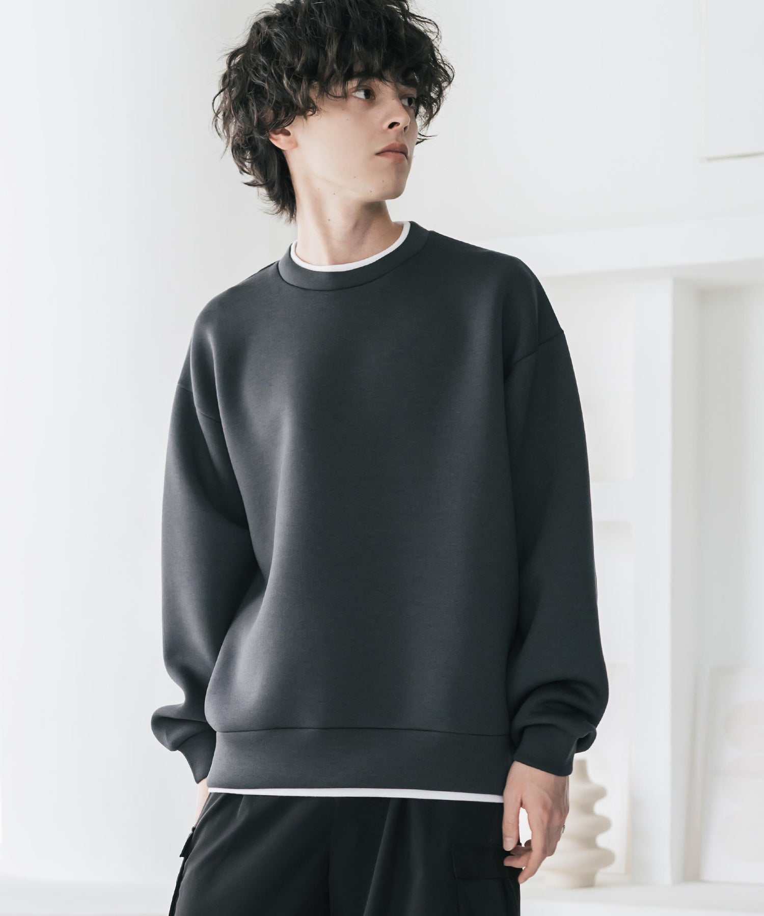 オーバーサイズダンボールニットフェイクレイヤードプルオーバートレーナー 16184