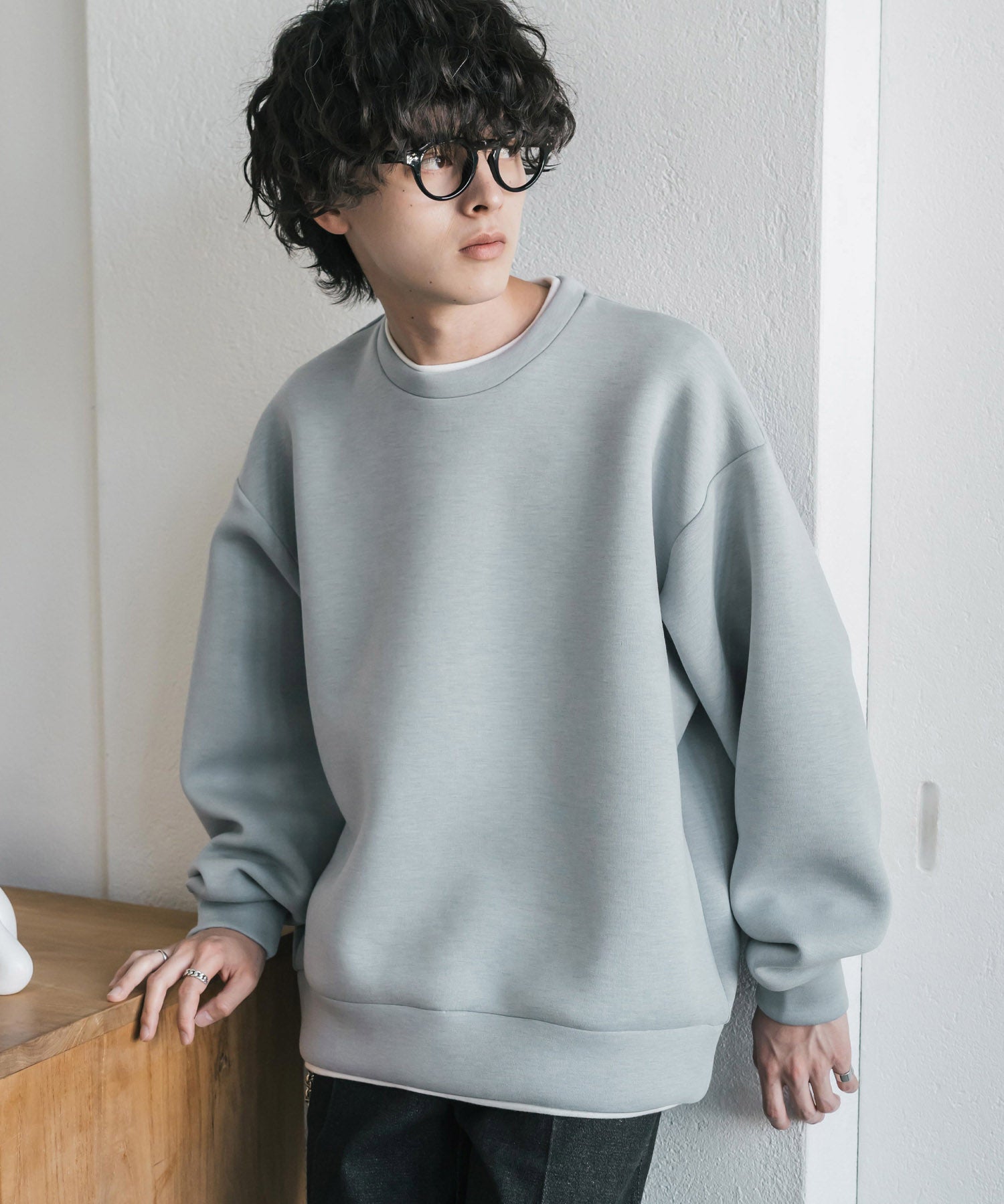 オーバーサイズダンボールニットフェイクレイヤードプルオーバートレーナー 16184