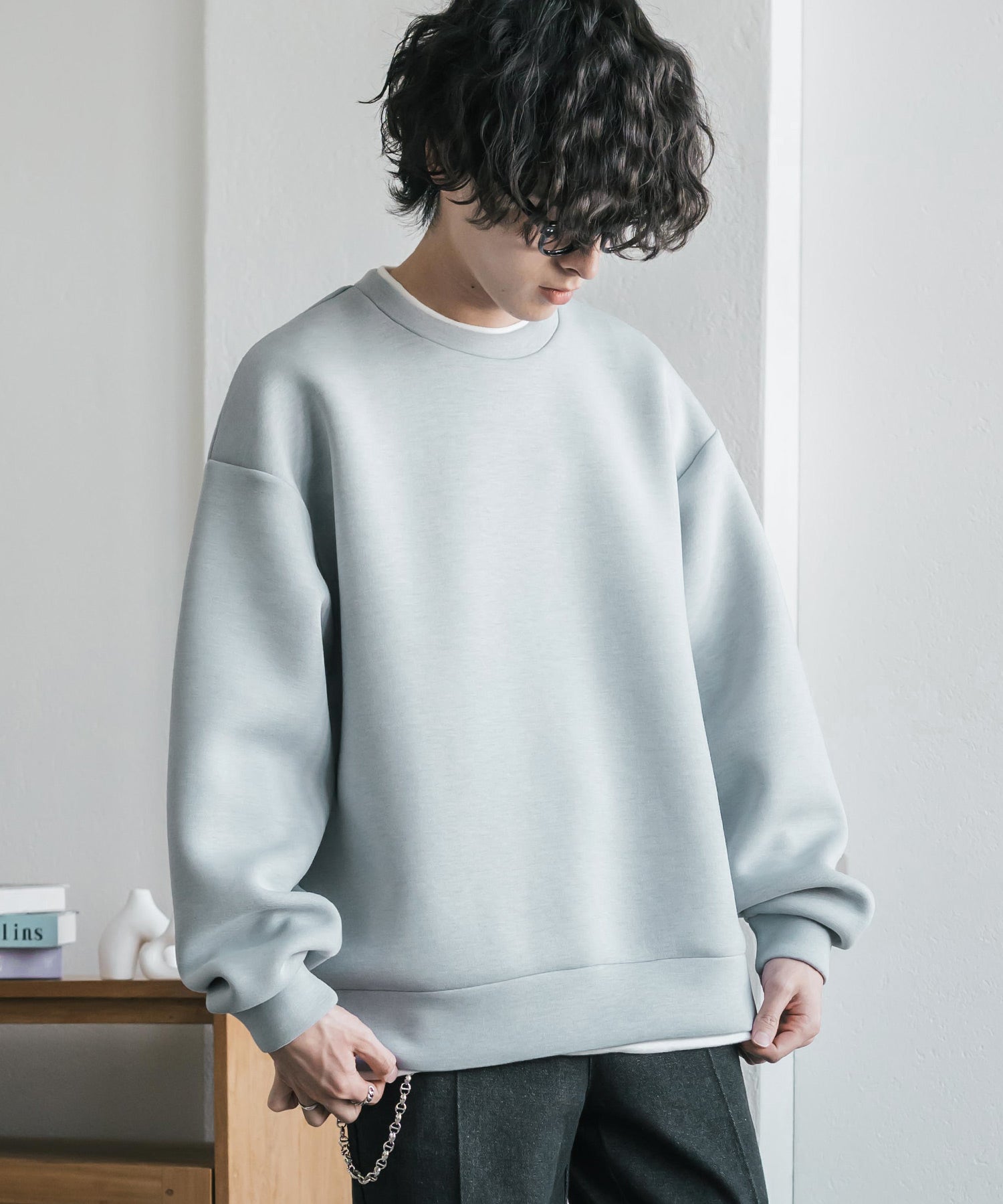 オーバーサイズダンボールニットフェイクレイヤードプルオーバートレーナー 16184