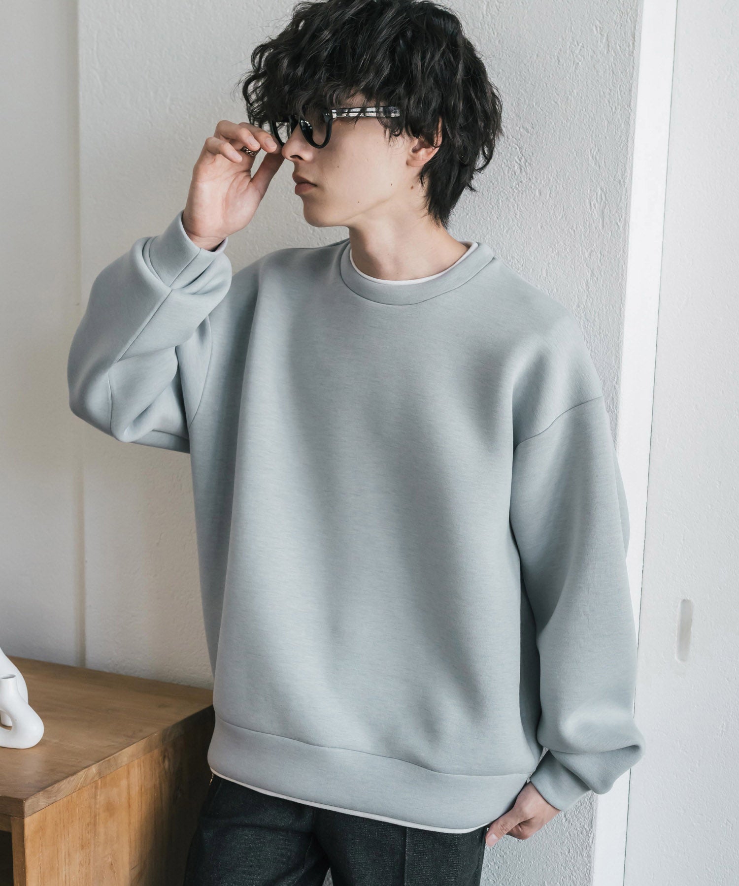 オーバーサイズダンボールニットフェイクレイヤードプルオーバートレーナー 16184