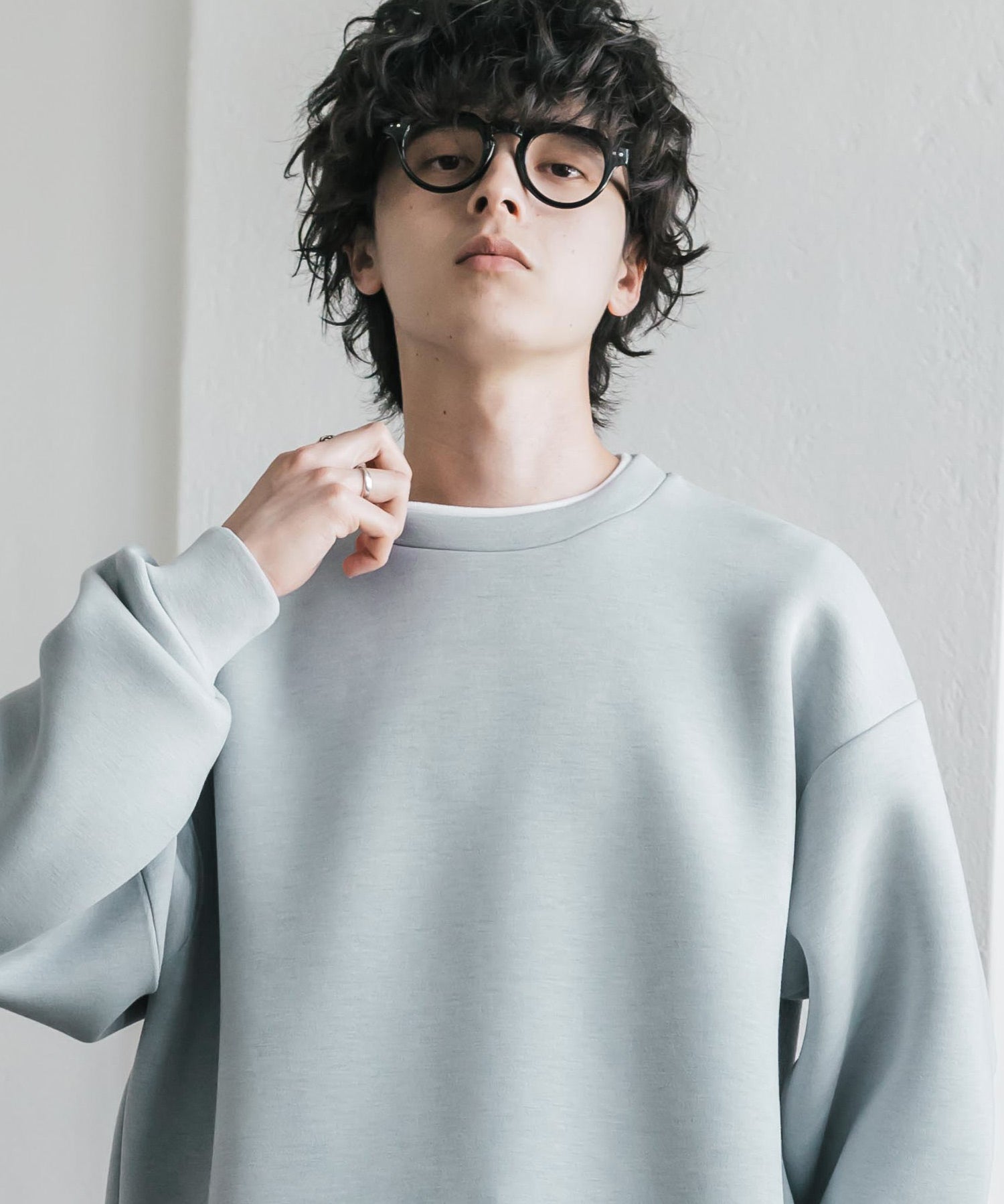 オーバーサイズダンボールニットフェイクレイヤードプルオーバートレーナー 16184