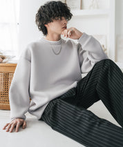 オーバーサイズダンボールニットフェイクレイヤードプルオーバートレーナー 16184