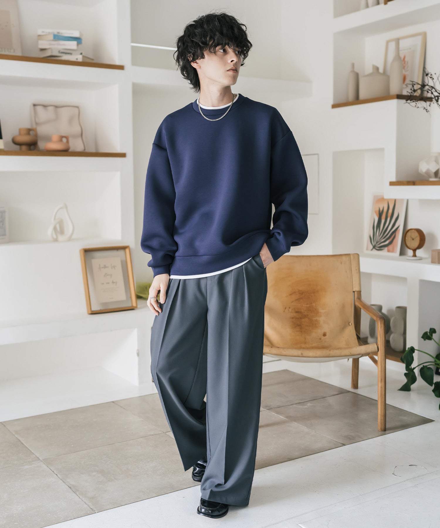 オーバーサイズダンボールニットフェイクレイヤードプルオーバートレーナー 16184