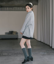 オーバーサイズ畦編みハーフジップ長袖ニットセーター 16225
