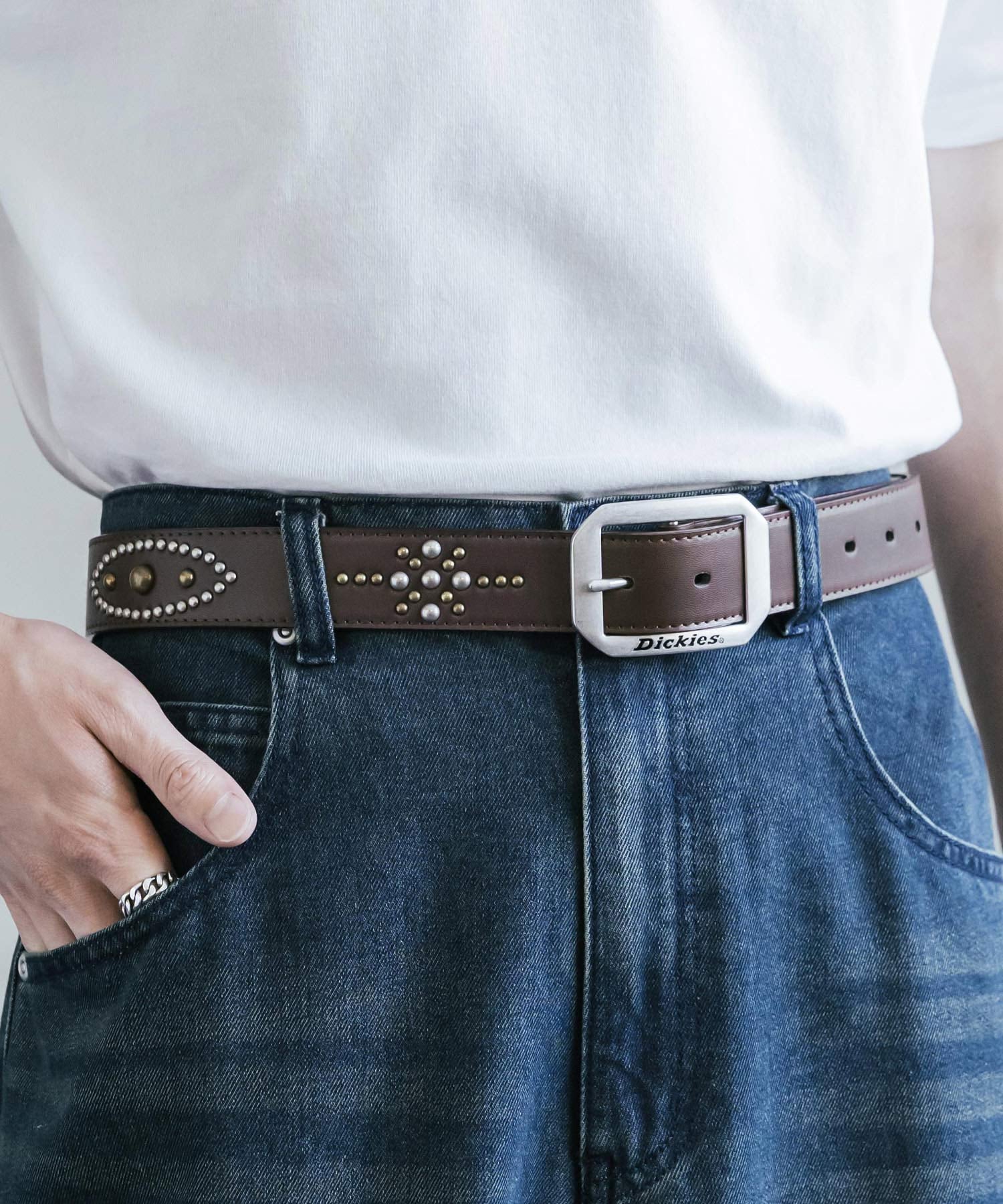 Dickies ディッキーズ サイズ調整可能 35mm PUレザースクエアバックルスタッズベルト 16244