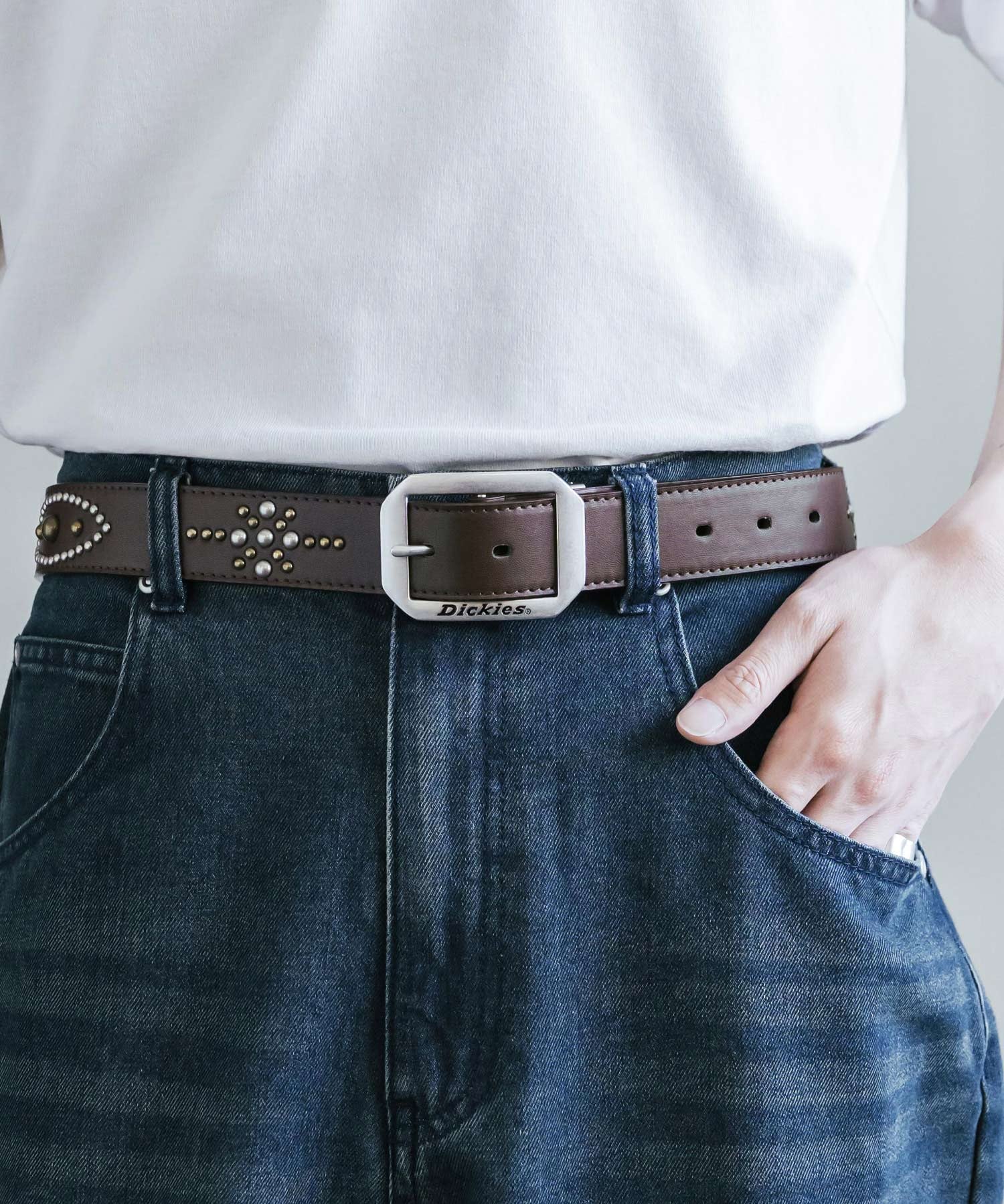 Dickies ディッキーズ サイズ調整可能 35mm PUレザースクエアバックルスタッズベルト 16244
