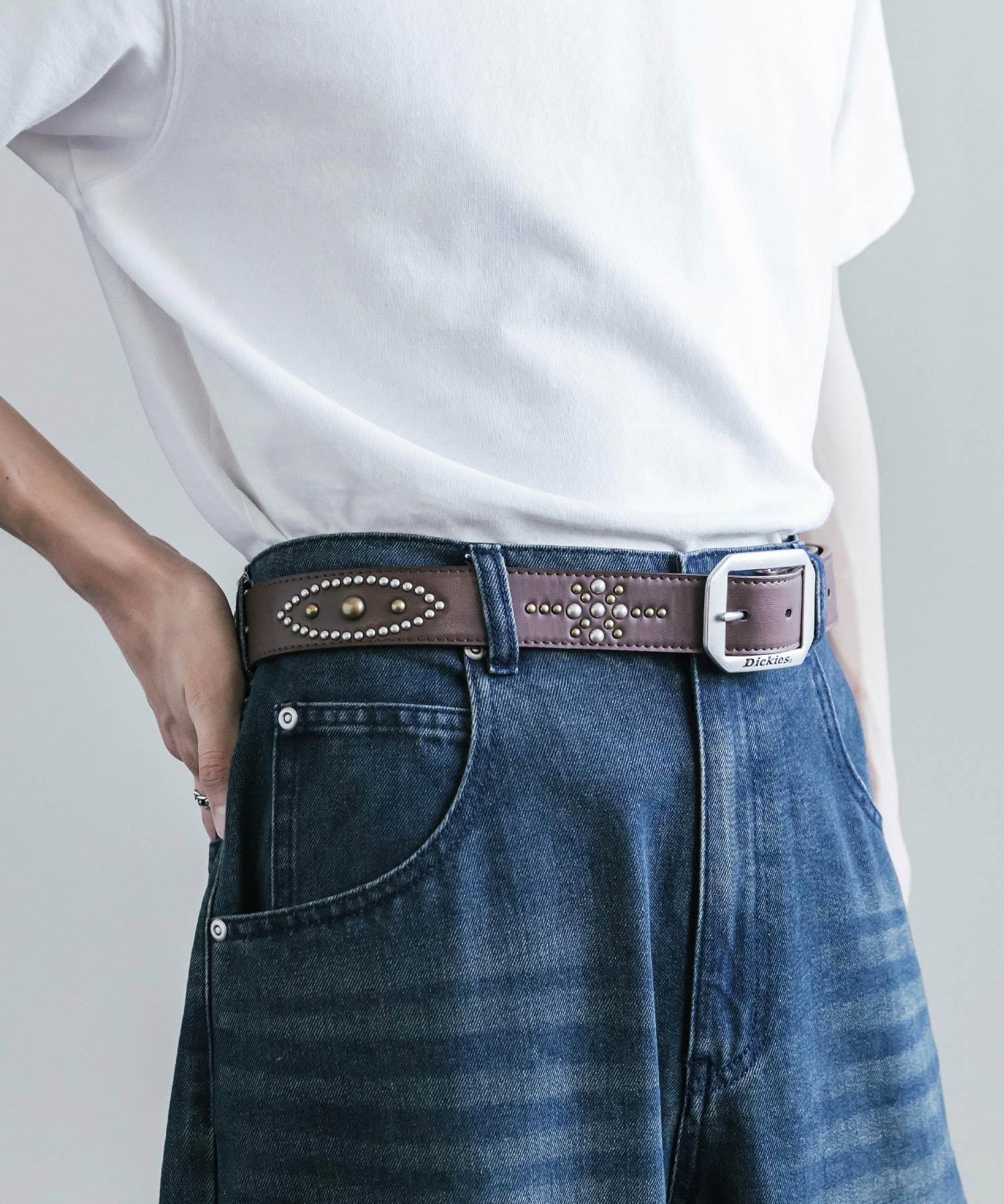 Dickies ディッキーズ サイズ調整可能 35mm PUレザースクエアバックルスタッズベルト 16244
