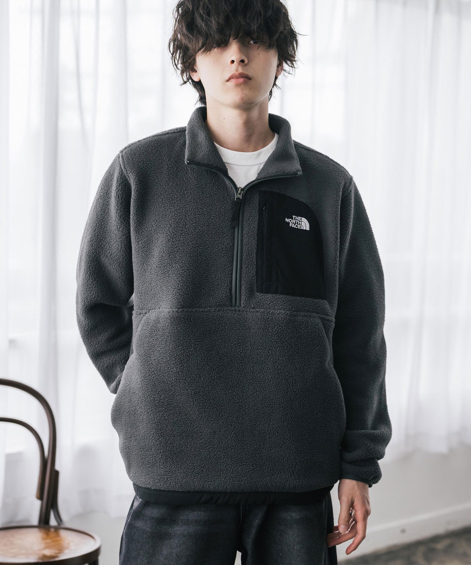 THE NORTH FACE ザ・ノースフェイス Men's Yumiori Off Peak 1/2 Zip Jacket ワンポイントロゴ刺繍ハーフジップ長袖フリースプルオーバー 16245