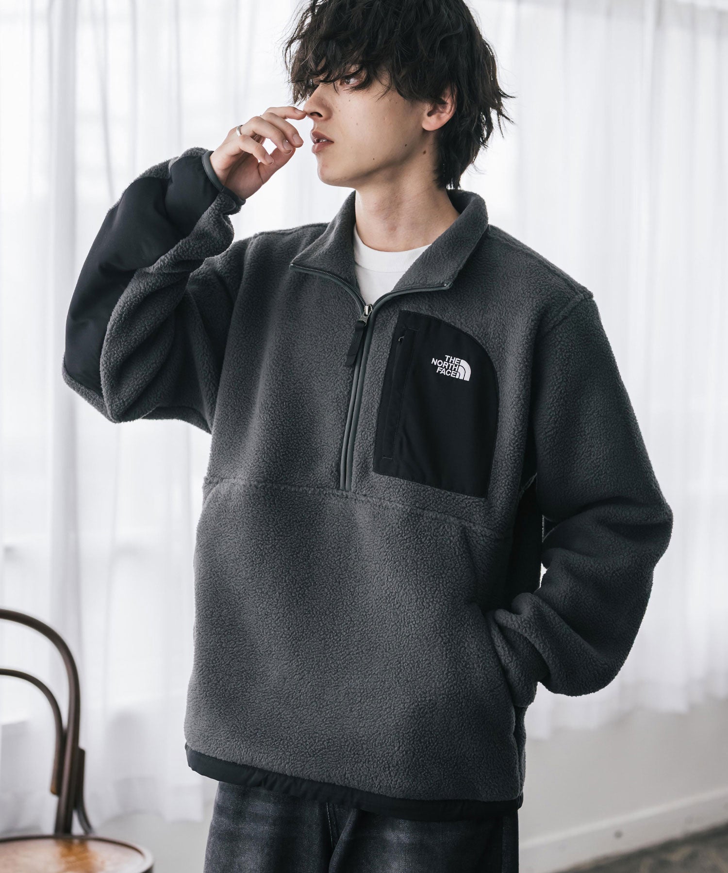 THE NORTH FACE ザ・ノースフェイス Men's Yumiori Off Peak 1/2 Zip Jacket ワンポイントロゴ刺繍ハーフジップ長袖フリースプルオーバー 16245
