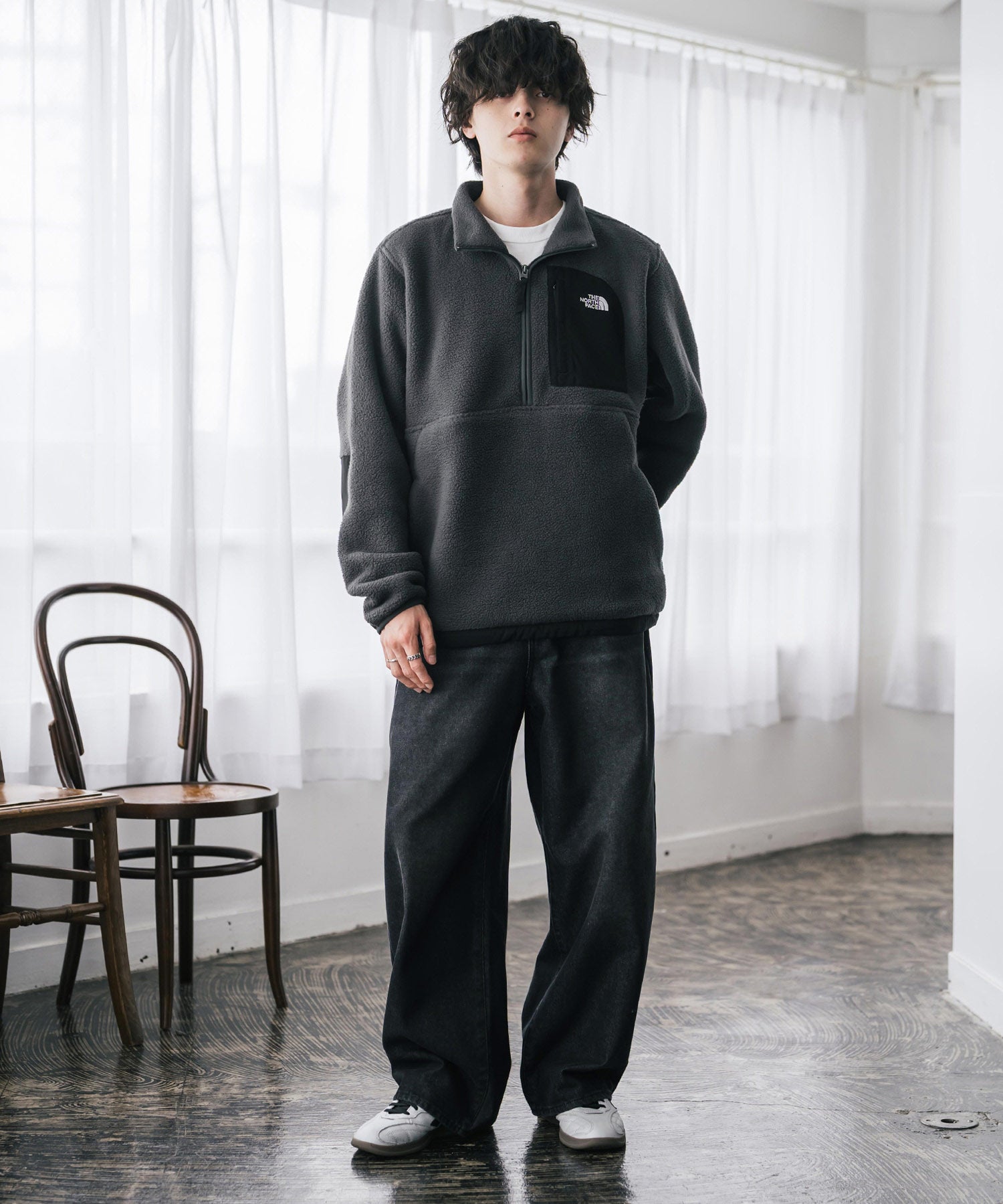 THE NORTH FACE ザ・ノースフェイス Men's Yumiori Off Peak 1/2 Zip Jacket ワンポイントロゴ刺繍ハーフジップ長袖フリースプルオーバー 16245