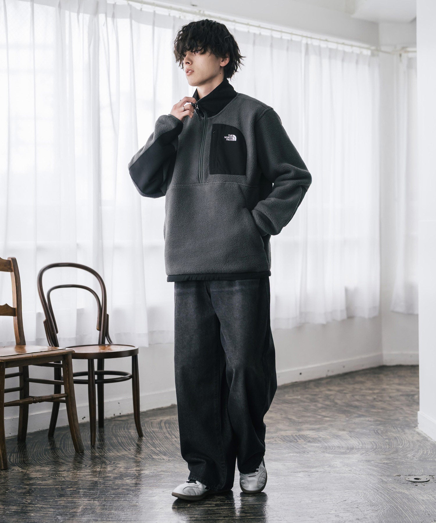THE NORTH FACE ザ・ノースフェイス Men's Yumiori Off Peak 1/2 Zip Jacket ワンポイントロゴ刺繍ハーフジップ長袖フリースプルオーバー 16245