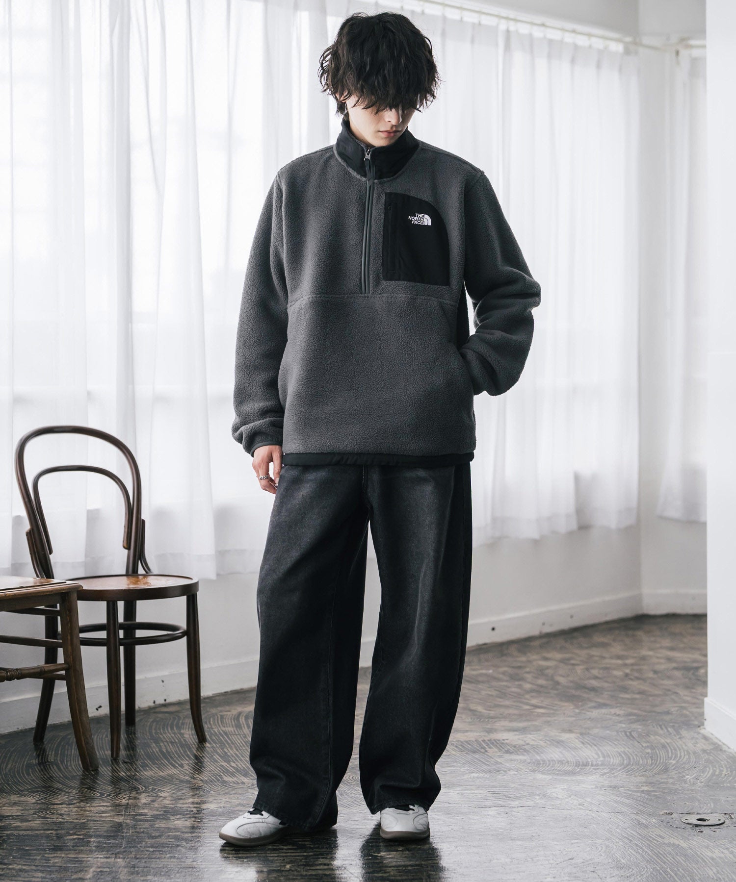 THE NORTH FACE ザ・ノースフェイス Men's Yumiori Off Peak 1/2 Zip Jacket ワンポイントロゴ刺繍ハーフジップ長袖フリースプルオーバー 16245