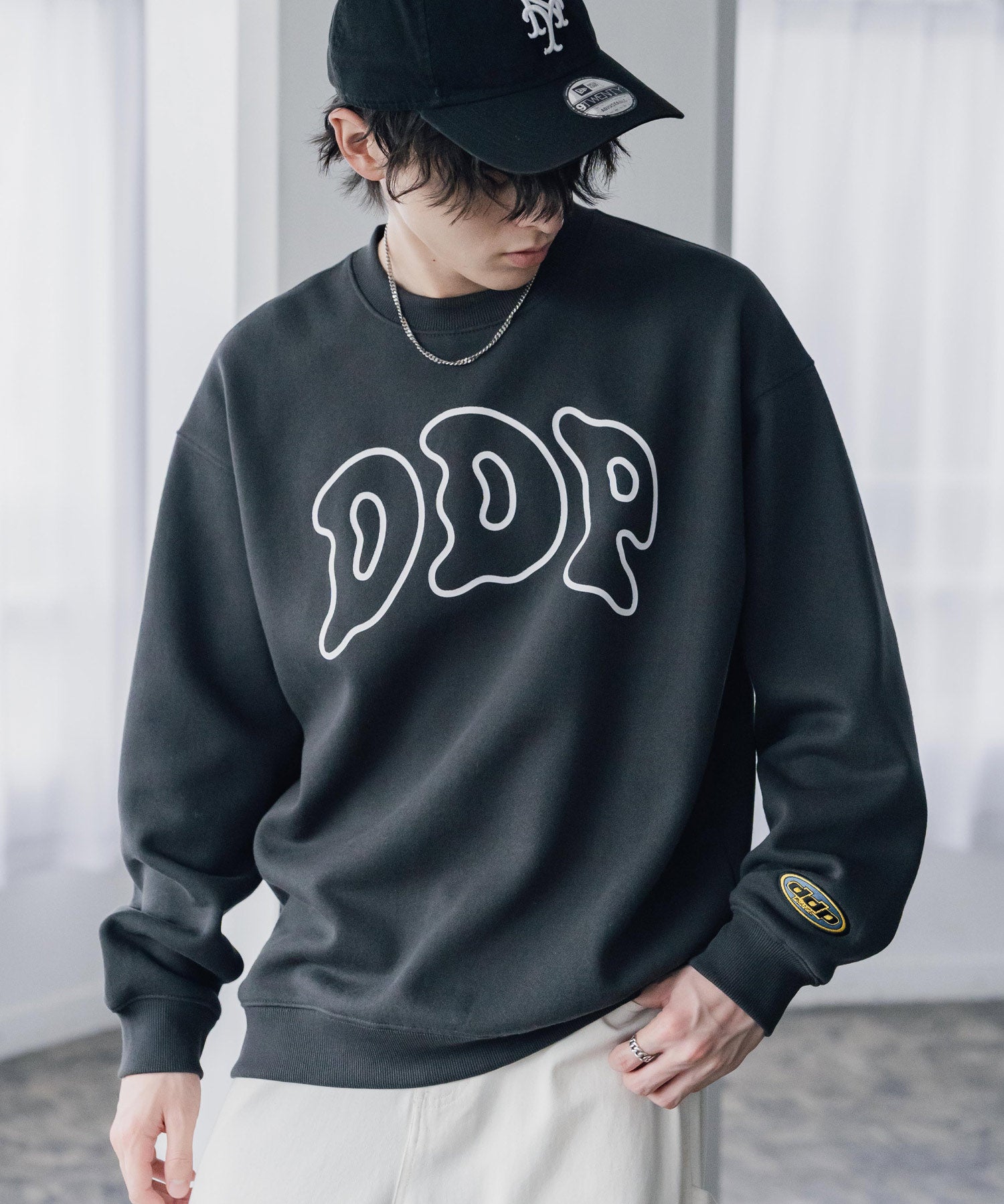 ddp ディーディーピー オーバーサイズグラフィックプリント裏起毛ロゴ刺繍クルーネック長袖トレーナースウェット 16247