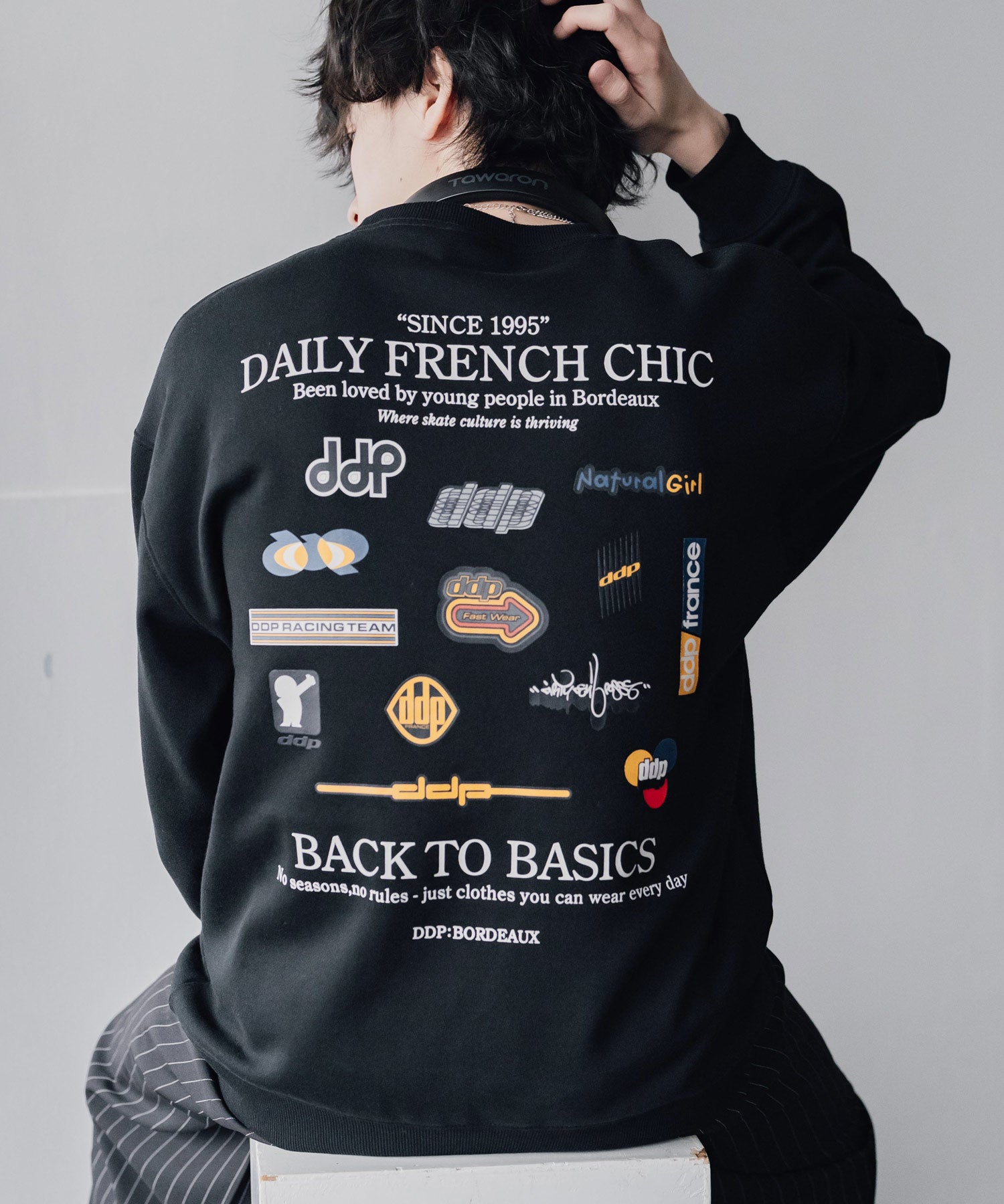 ddp ディーディーピー オーバーサイズグラフィックプリント裏起毛ロゴ刺繍クルーネック長袖トレーナースウェット 16247