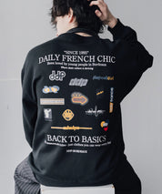 ddp ディーディーピー オーバーサイズグラフィックプリント裏起毛ロゴ刺繍クルーネック長袖トレーナースウェット 16247