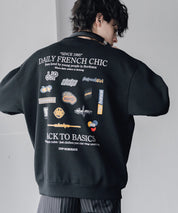 ddp ディーディーピー オーバーサイズグラフィックプリント裏起毛ロゴ刺繍クルーネック長袖トレーナースウェット 16247