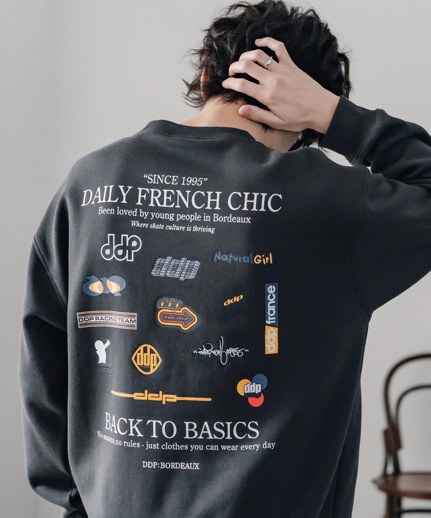 ddp ディーディーピー オーバーサイズグラフィックプリント裏起毛ロゴ刺繍クルーネック長袖トレーナースウェット 16247