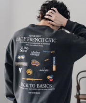 ddp ディーディーピー オーバーサイズグラフィックプリント裏起毛ロゴ刺繍クルーネック長袖トレーナースウェット 16247