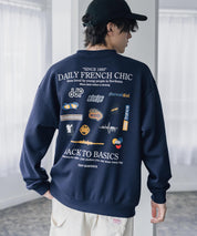 ddp ディーディーピー オーバーサイズグラフィックプリント裏起毛ロゴ刺繍クルーネック長袖トレーナースウェット 16247