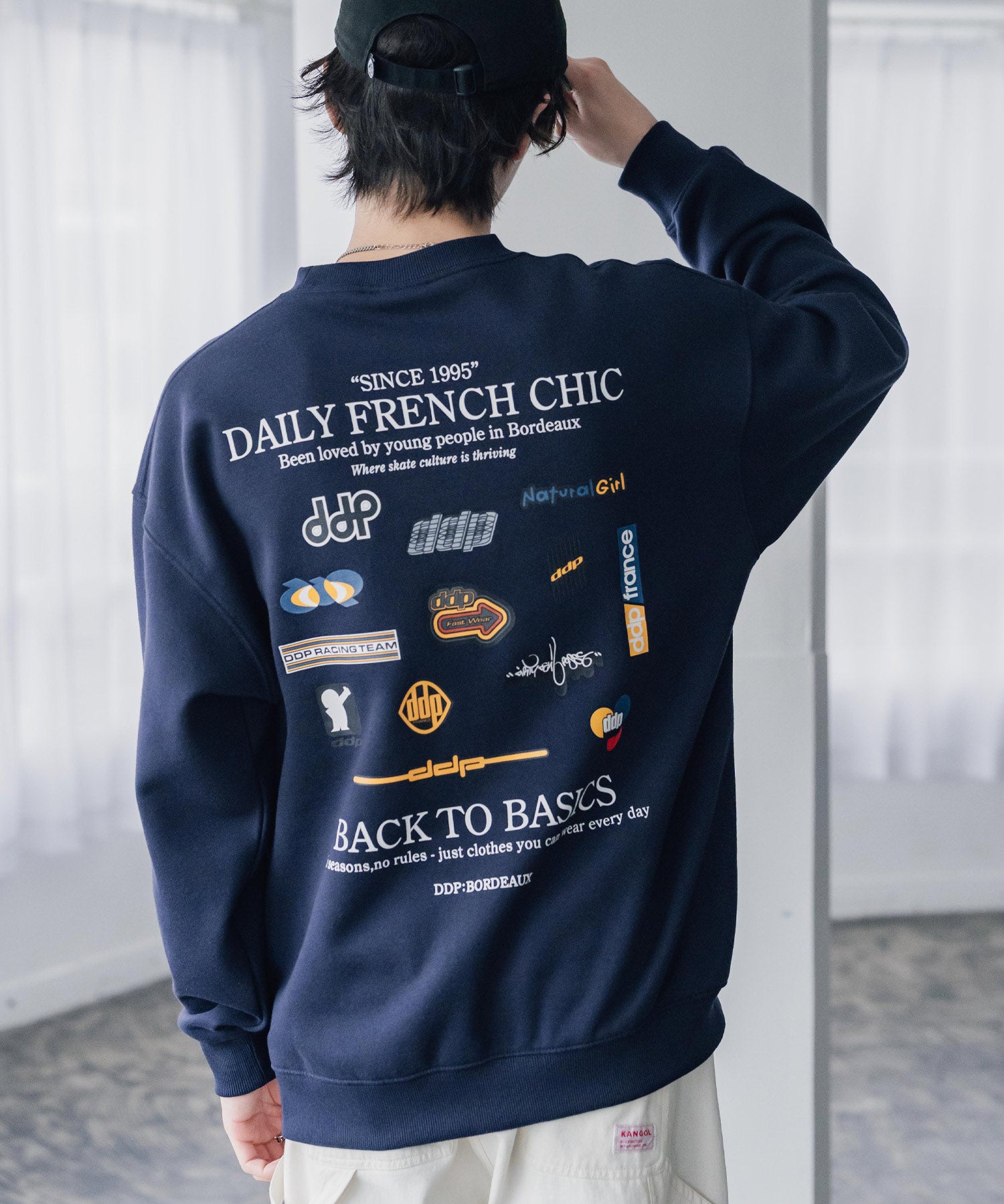 ddp ディーディーピー オーバーサイズグラフィックプリント裏起毛ロゴ刺繍クルーネック長袖トレーナースウェット 16247