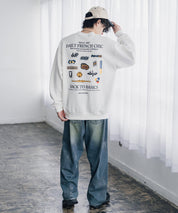 ddp ディーディーピー オーバーサイズグラフィックプリント裏起毛ロゴ刺繍クルーネック長袖トレーナースウェット 16247