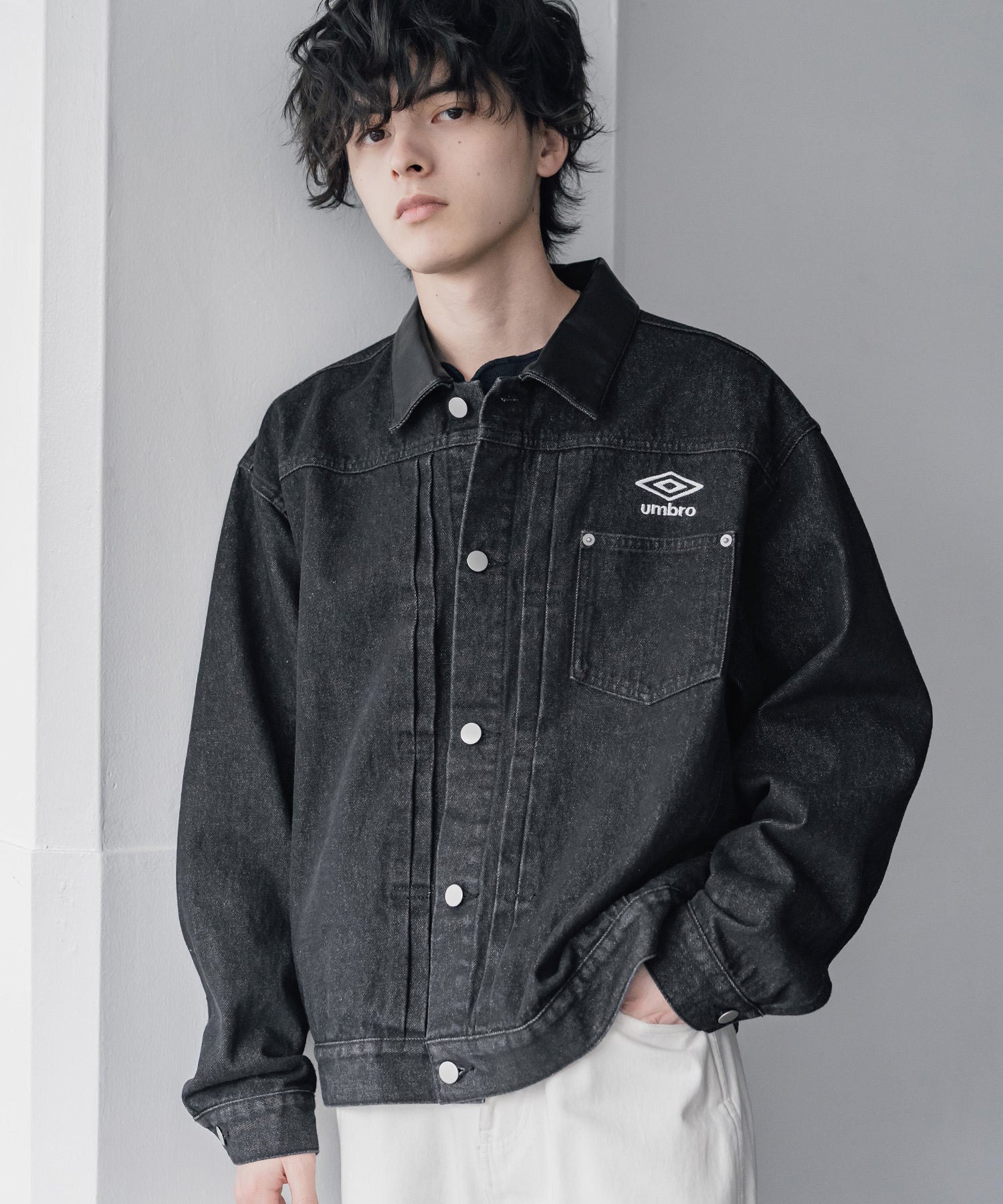 UMBRO アンブロ 別注コラボ オーバーサイズ1stタイプデニムジャケット/ワンポイントロゴ刺繍トラッカージャケット 16367