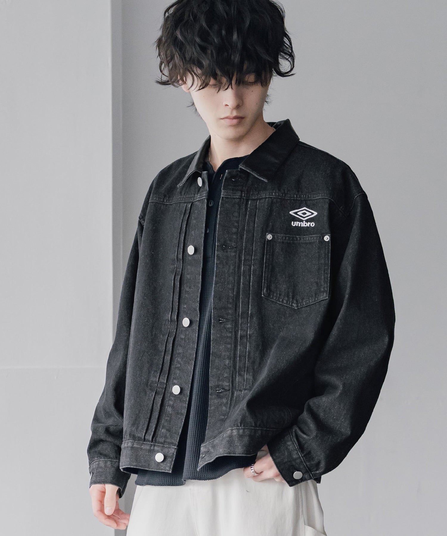 UMBRO アンブロ 別注コラボ オーバーサイズ1stタイプデニムジャケット/ワンポイントロゴ刺繍トラッカージャケット 16367