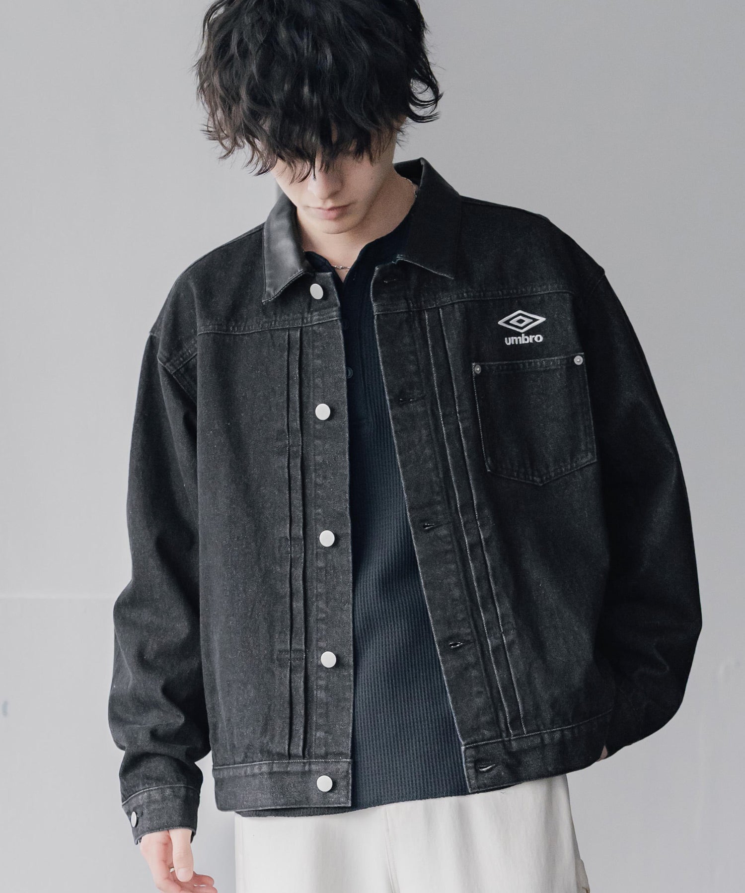 UMBRO アンブロ 別注コラボ オーバーサイズ1stタイプデニムジャケット/ワンポイントロゴ刺繍トラッカージャケット 16367