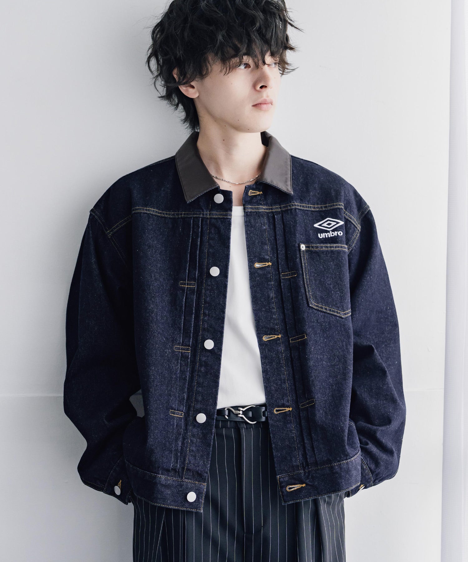 UMBRO アンブロ 別注コラボ オーバーサイズ1stタイプデニムジャケット/ワンポイントロゴ刺繍トラッカージャケット 16367