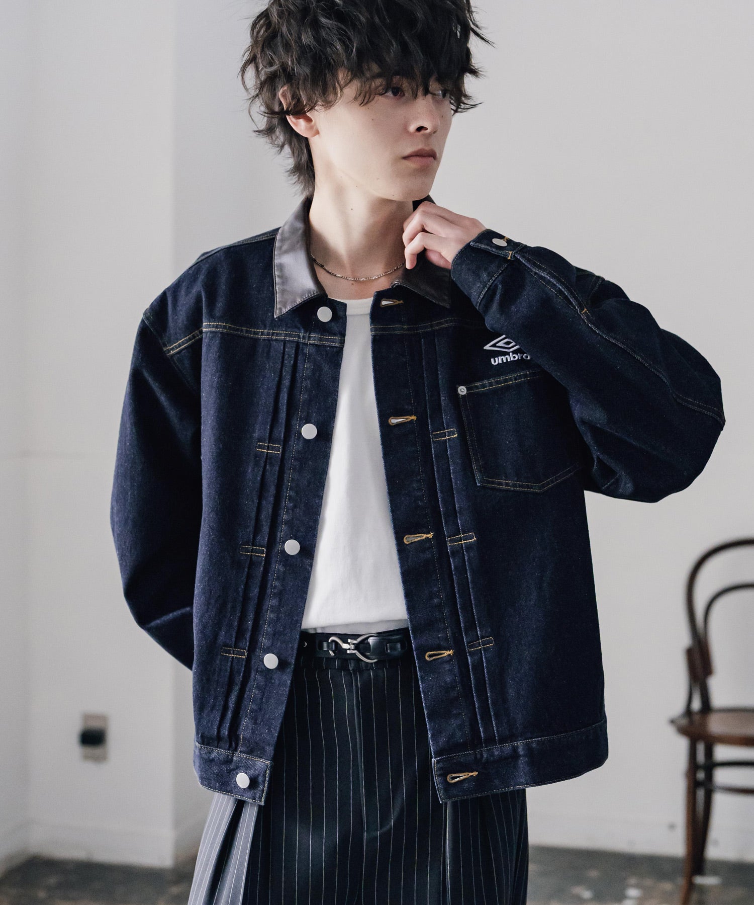 UMBRO アンブロ 別注コラボ オーバーサイズ1stタイプデニムジャケット/ワンポイントロゴ刺繍トラッカージャケット 16367