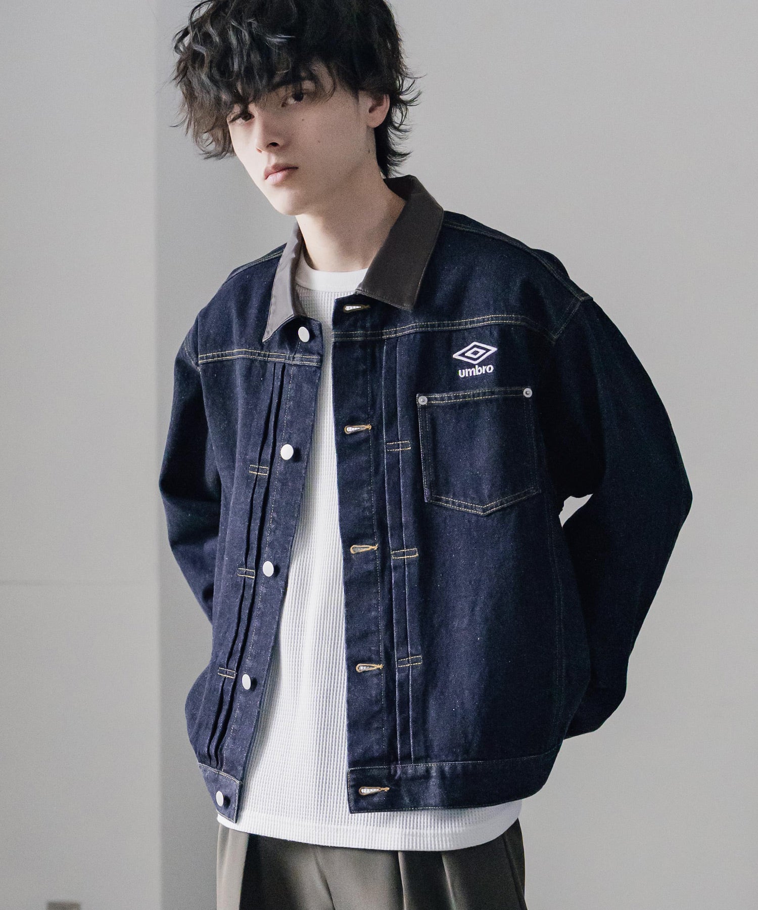 UMBRO アンブロ 別注コラボ オーバーサイズ1stタイプデニムジャケット/ワンポイントロゴ刺繍トラッカージャケット 16367