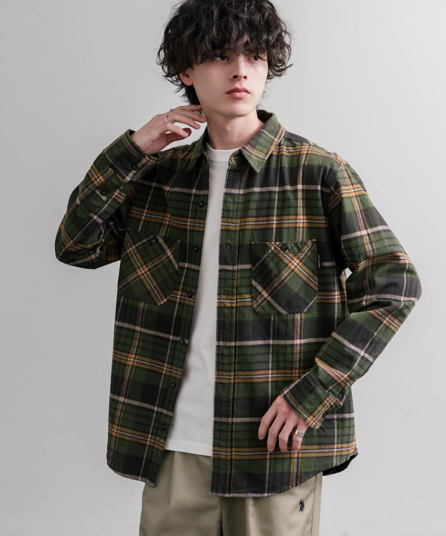 KRIFF MAYER クリフメイヤー ルーズシルエット ビエラチェックレギュラーカラー長袖シャツ 2616300 16373