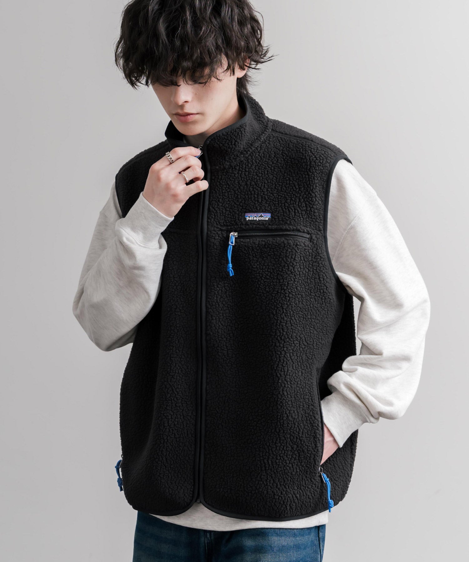 Patagonia パタゴニア M S RETRO PILE VEST レトロパイルフリースベスト/ワンポイントロゴ入りスタンドカラーフルジップボアベスト 16383