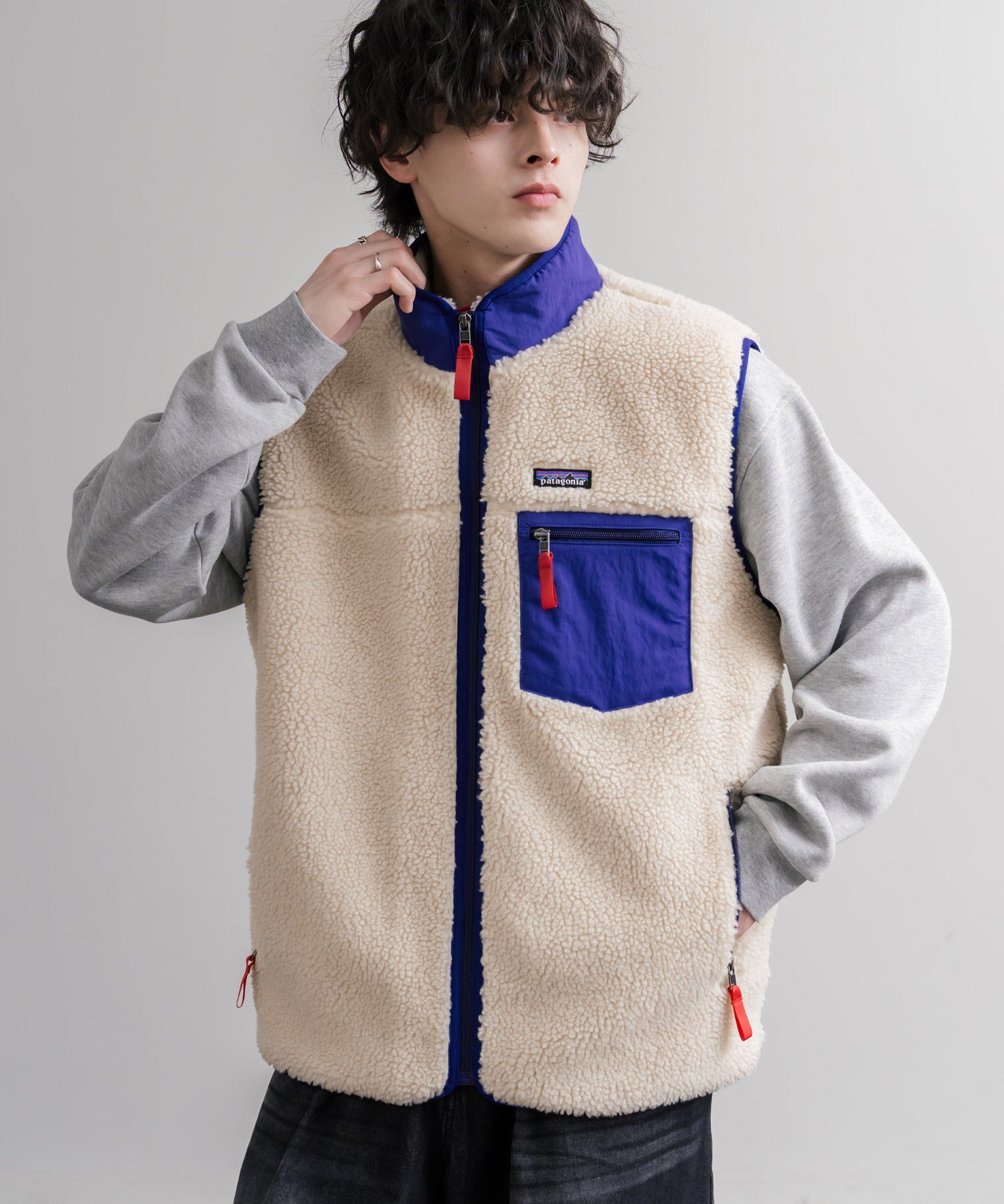 Patagonia パタゴニア M'S CLASSIC RETRO-X VEST クラシックレトロXフリースベスト/ワンポイントロゴ入り配色切替スタンドカラーフルジップボアベスト 16384