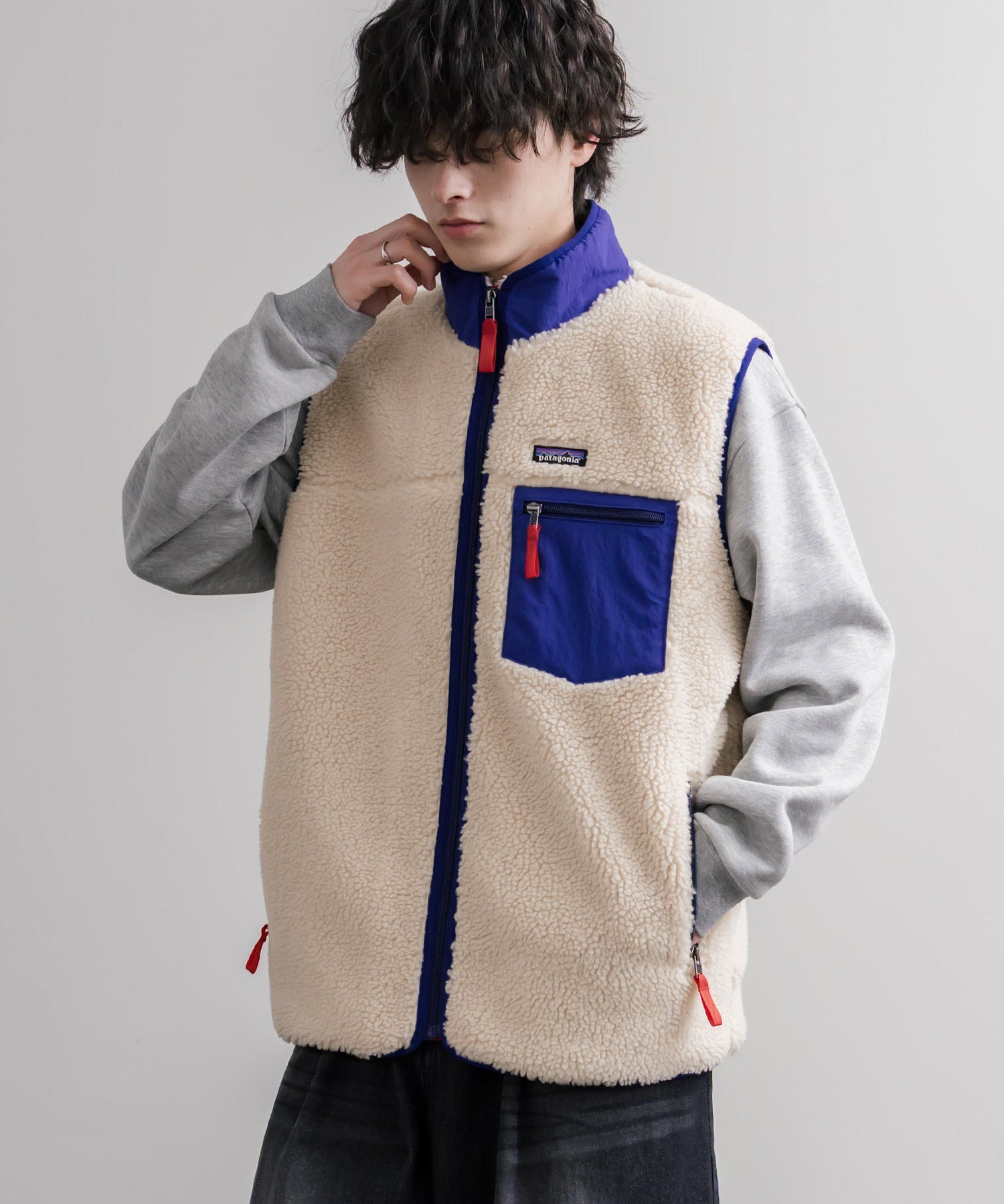 Patagonia パタゴニア M'S CLASSIC RETRO-X VEST クラシックレトロXフリースベスト/ワンポイントロゴ入り配色切替スタンドカラーフルジップボアベスト 16384