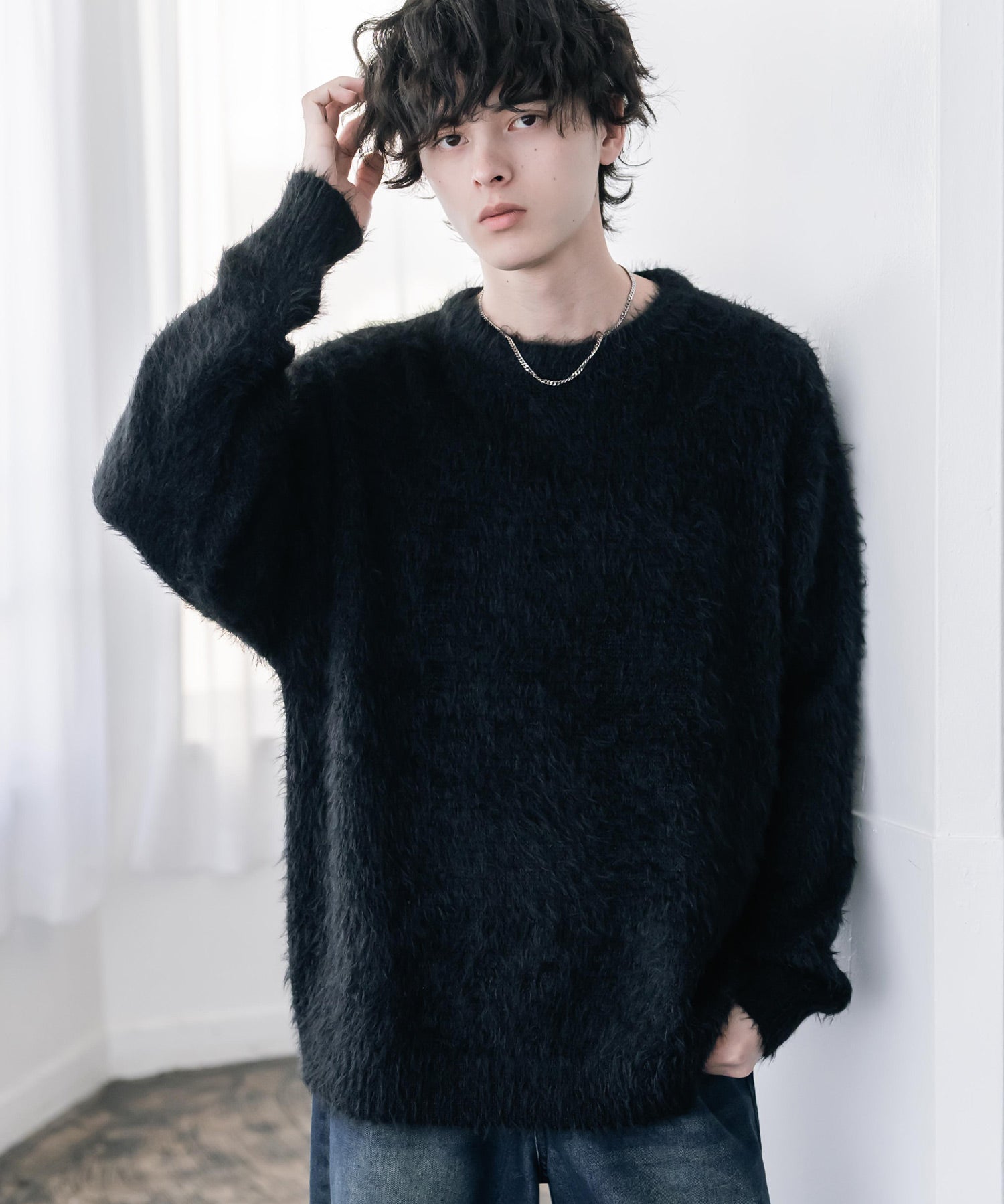 オーバーサイズ モヘアライククルーネックボリュームシャギーニットプルオーバー 16390