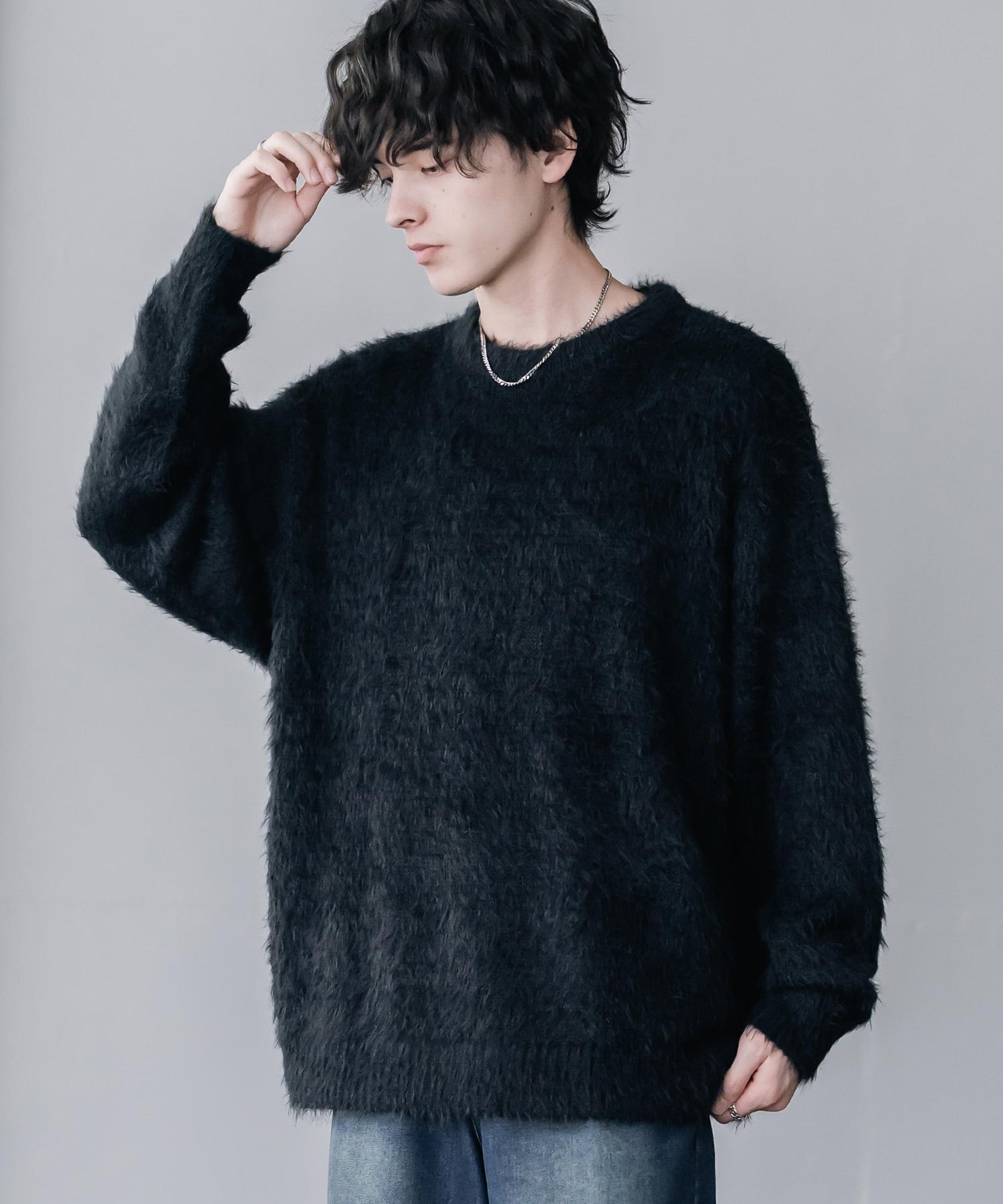 オーバーサイズ モヘアライククルーネックボリュームシャギーニットプルオーバー 16390