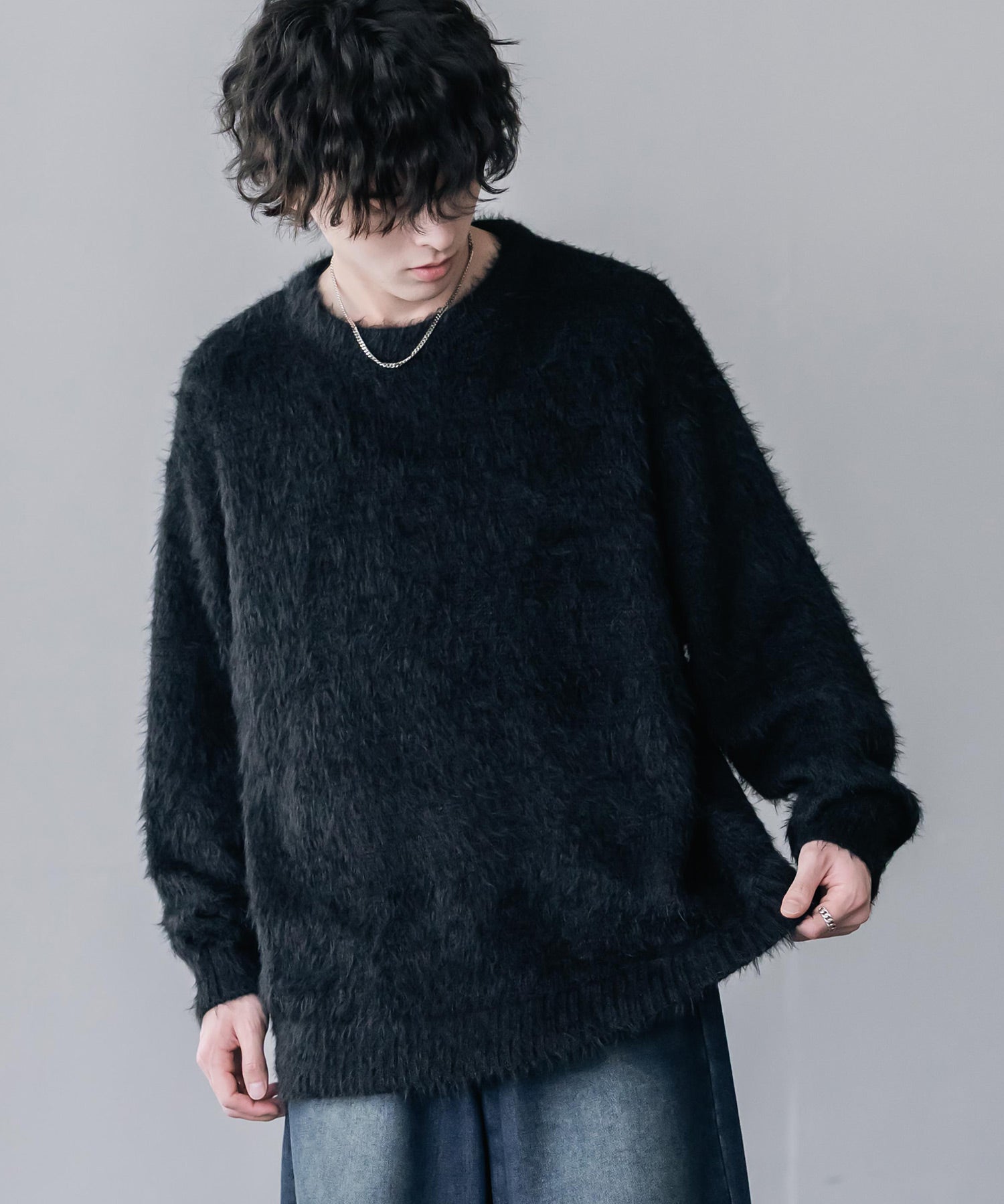 オーバーサイズ モヘアライククルーネックボリュームシャギーニットプルオーバー 16390