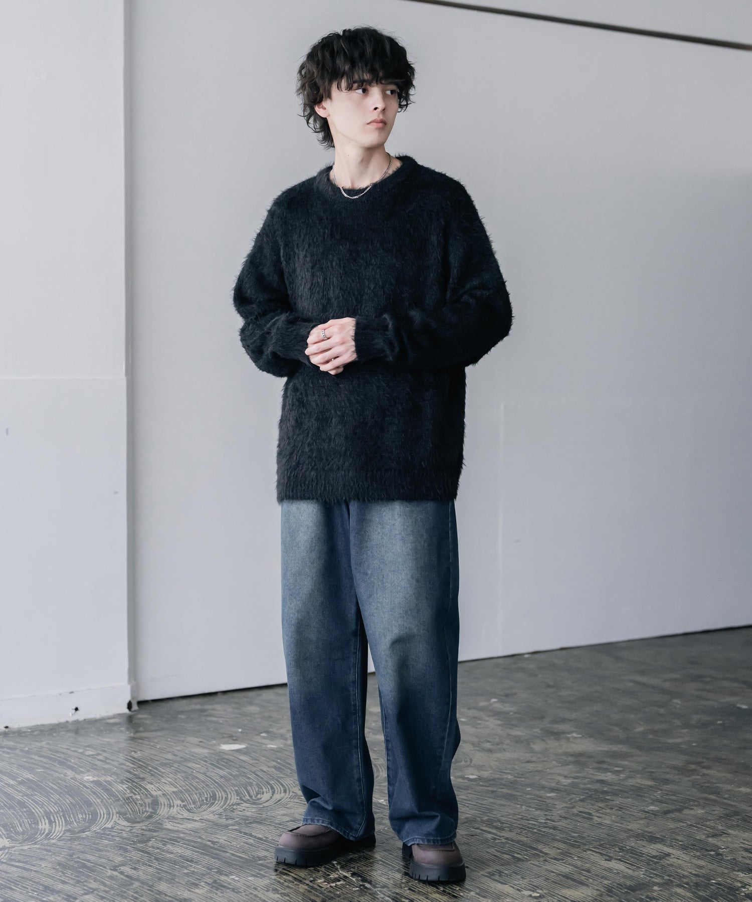 オーバーサイズ モヘアライククルーネックボリュームシャギーニットプルオーバー 16390