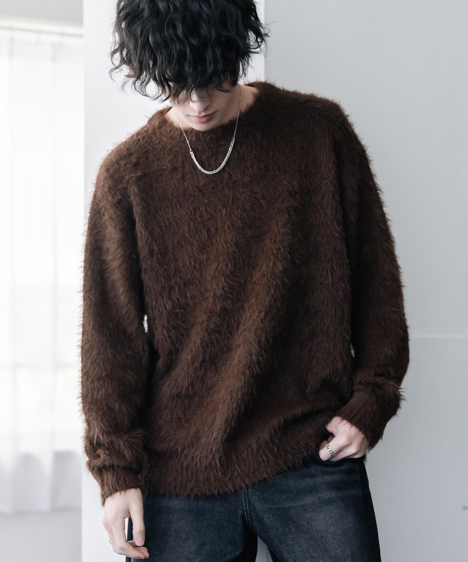 オーバーサイズ モヘアライククルーネックボリュームシャギーニットプルオーバー 16390