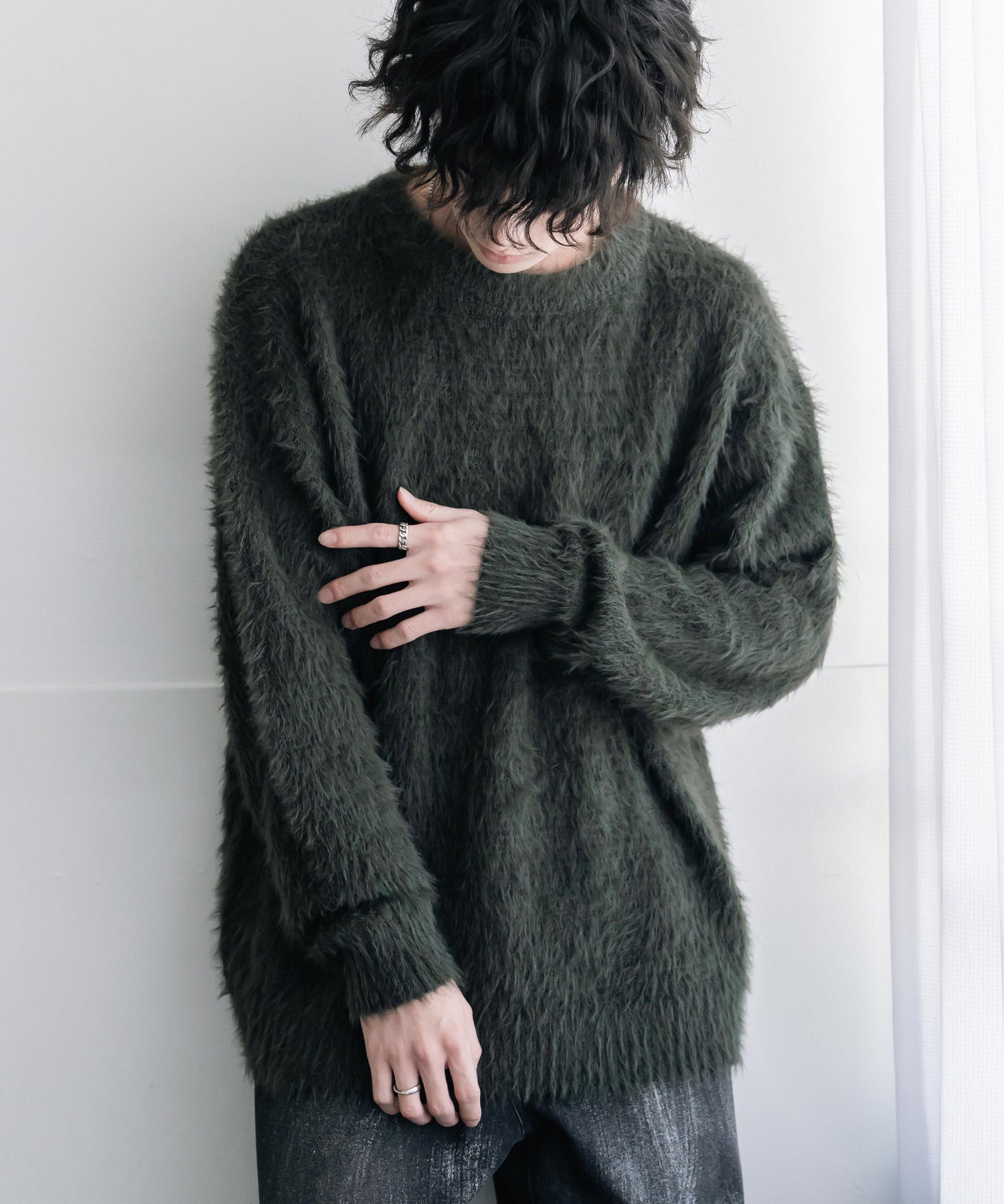 オーバーサイズ モヘアライククルーネックボリュームシャギーニットプルオーバー 16390